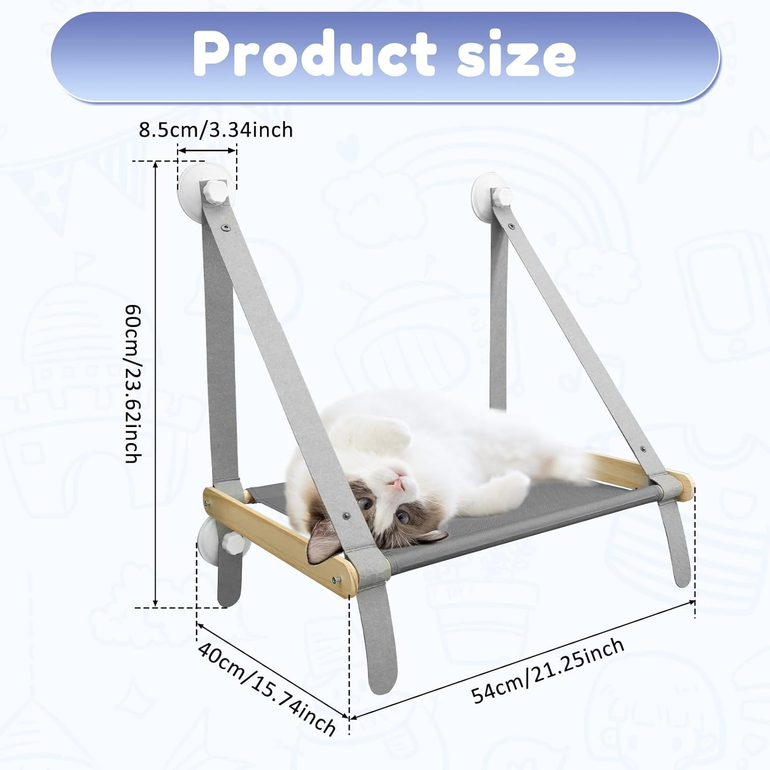 Cat Windows Perch, Robust Cat Windows Hammock with 4 Strong Suction Cups, Easy to Install Cat Windows Seat, Cat Window Bed, Safe Hanging Window Shelf Perch for Small Medium Indoor Cats image number 1
