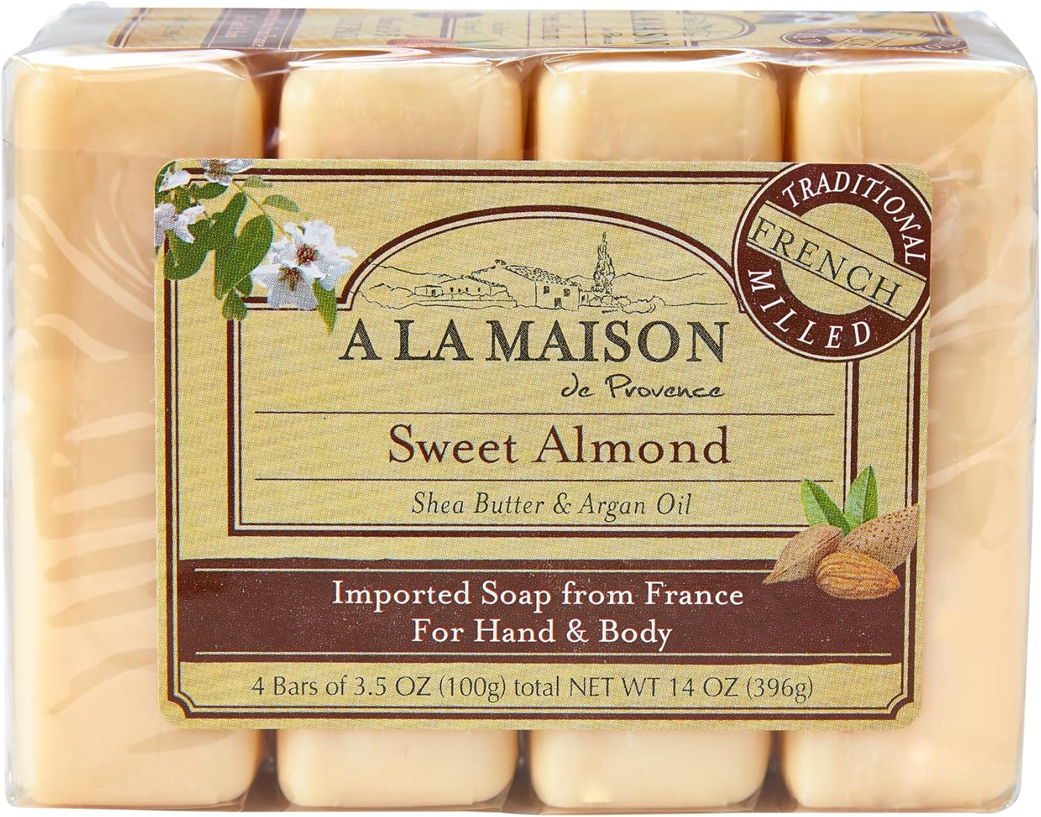 A LA MAISON Sweet Almond Bar Soap - Triple French Milled Unscented Natural Moisturizing Hand Soap Bar (4 Bars of Soap, 3.5 Oz) image number 5