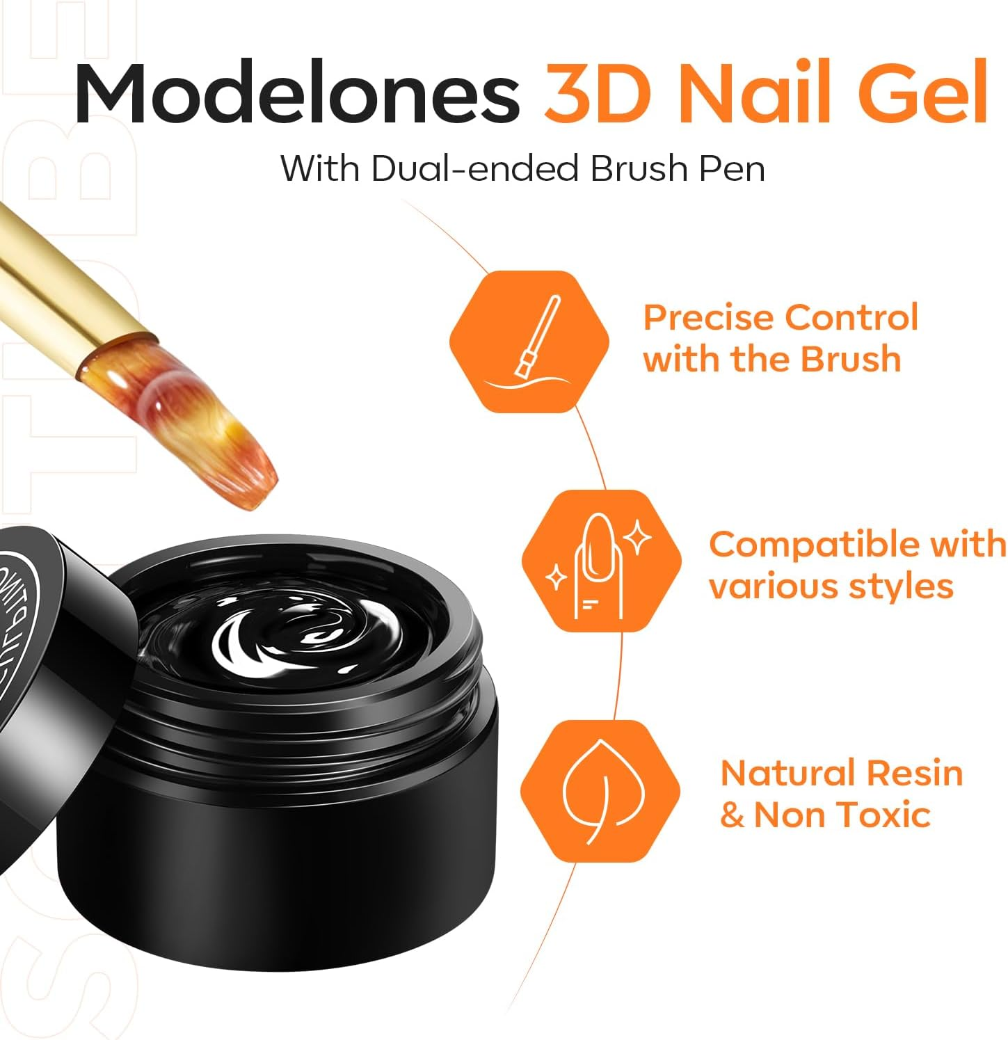 Modelones 3D Nail Gel Kit, Gel Nail Art 3D Sculpting Gel with Nails Art Brushes for Chrome Powder for Nails and Rhinestones for DIY at Home & Salon, 9G No Wipe Needed image number 2