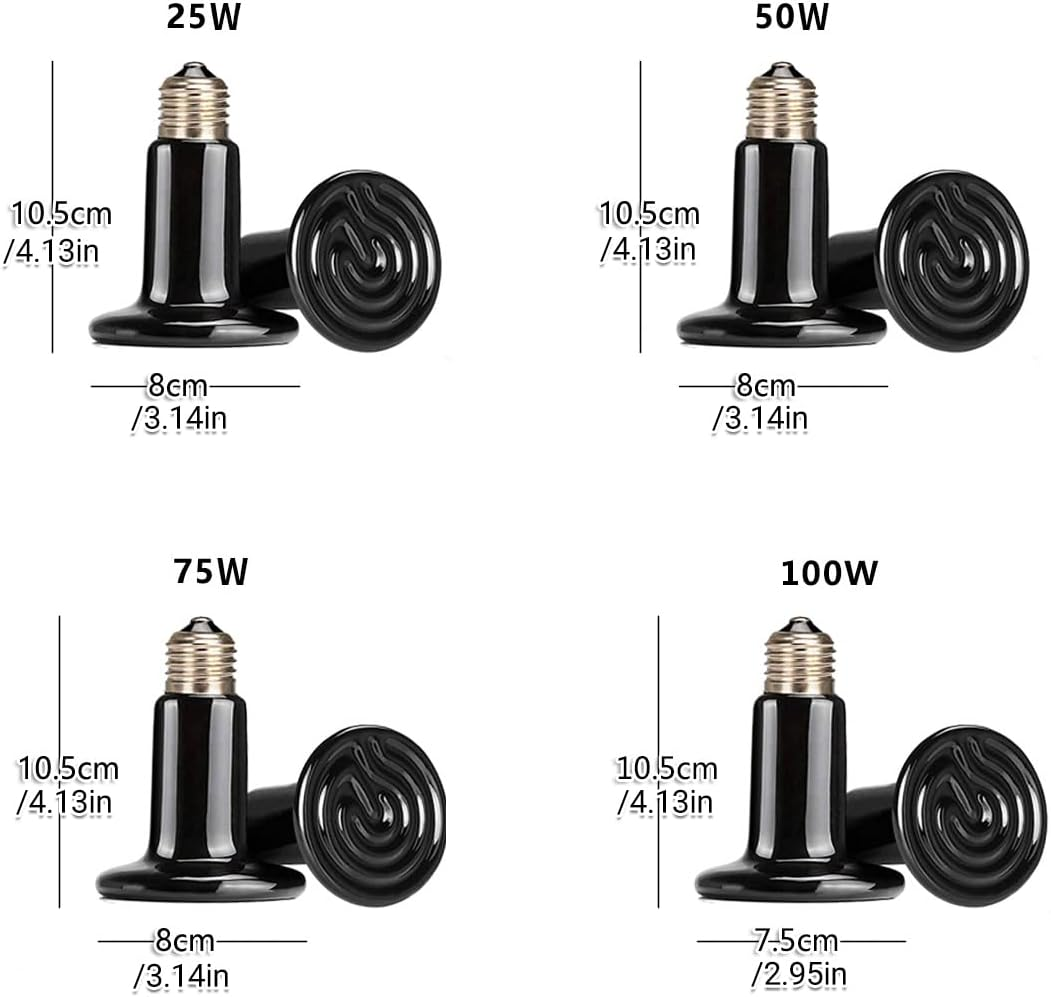 AIMALL Ceramic Infrared Heat Lamp Bulb 4-Inch Reptile Heater, Waterproof and No Light Emission, for Terrariums image number 3