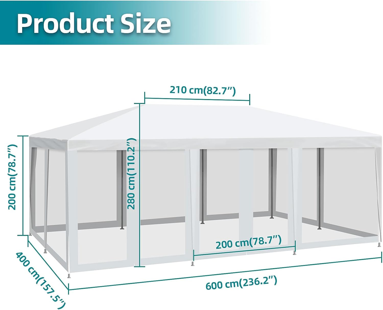 6X4M Marquee Gazebo, Camping Tent Wedding Gazebos Garden Shed 10 Mesh Sidewalls Outdoor Party Canopy Water Resistant and UV Patio Carport Car, White