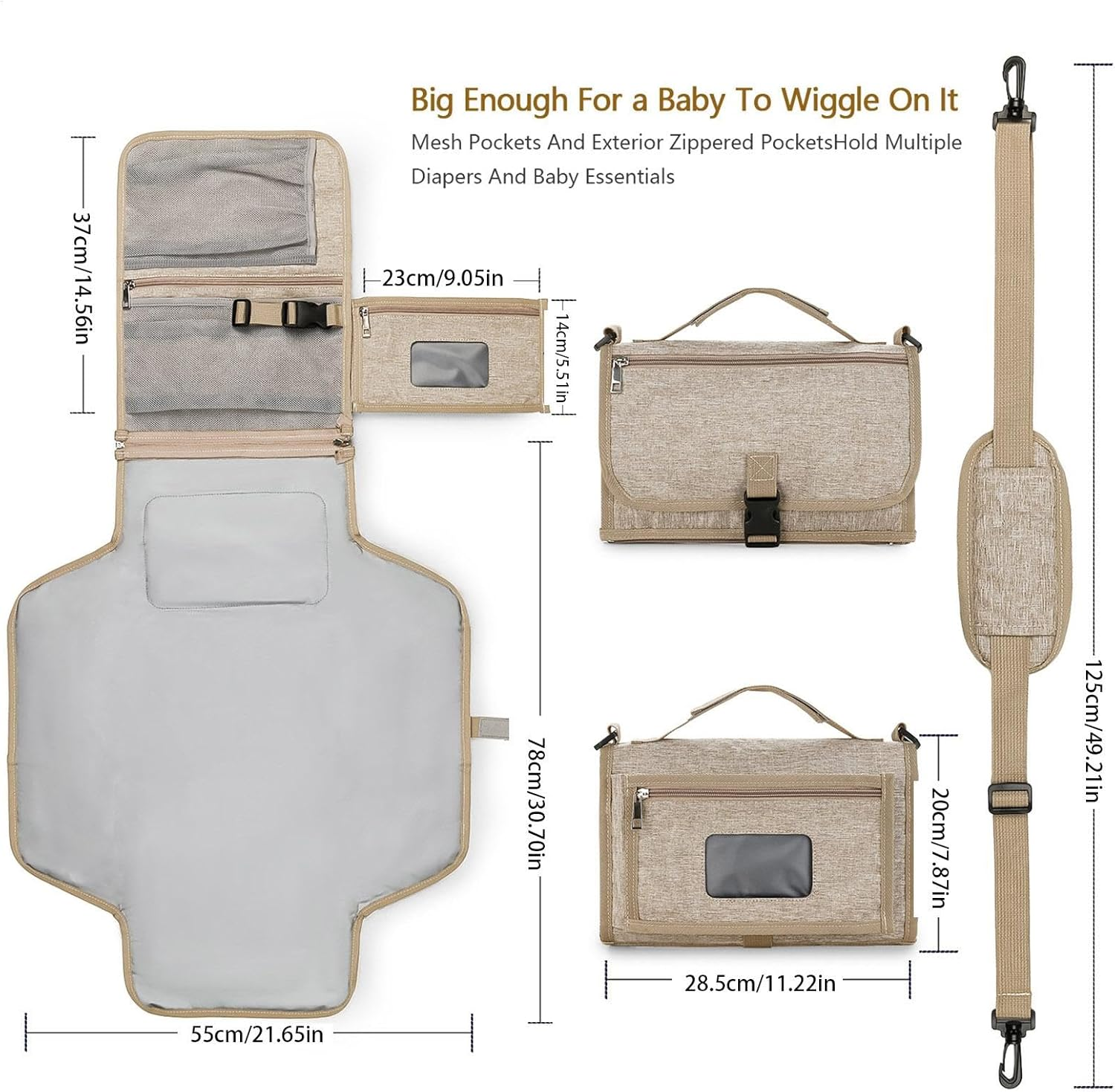 Portable Changing Mat for Children - Portable Nappy Changing Mat, Waterproof Changing Station | Removable Bag for Wet Wipes, Foldable Changing Mat for Children, Foldable Changing Station, B.Khaki image number 5