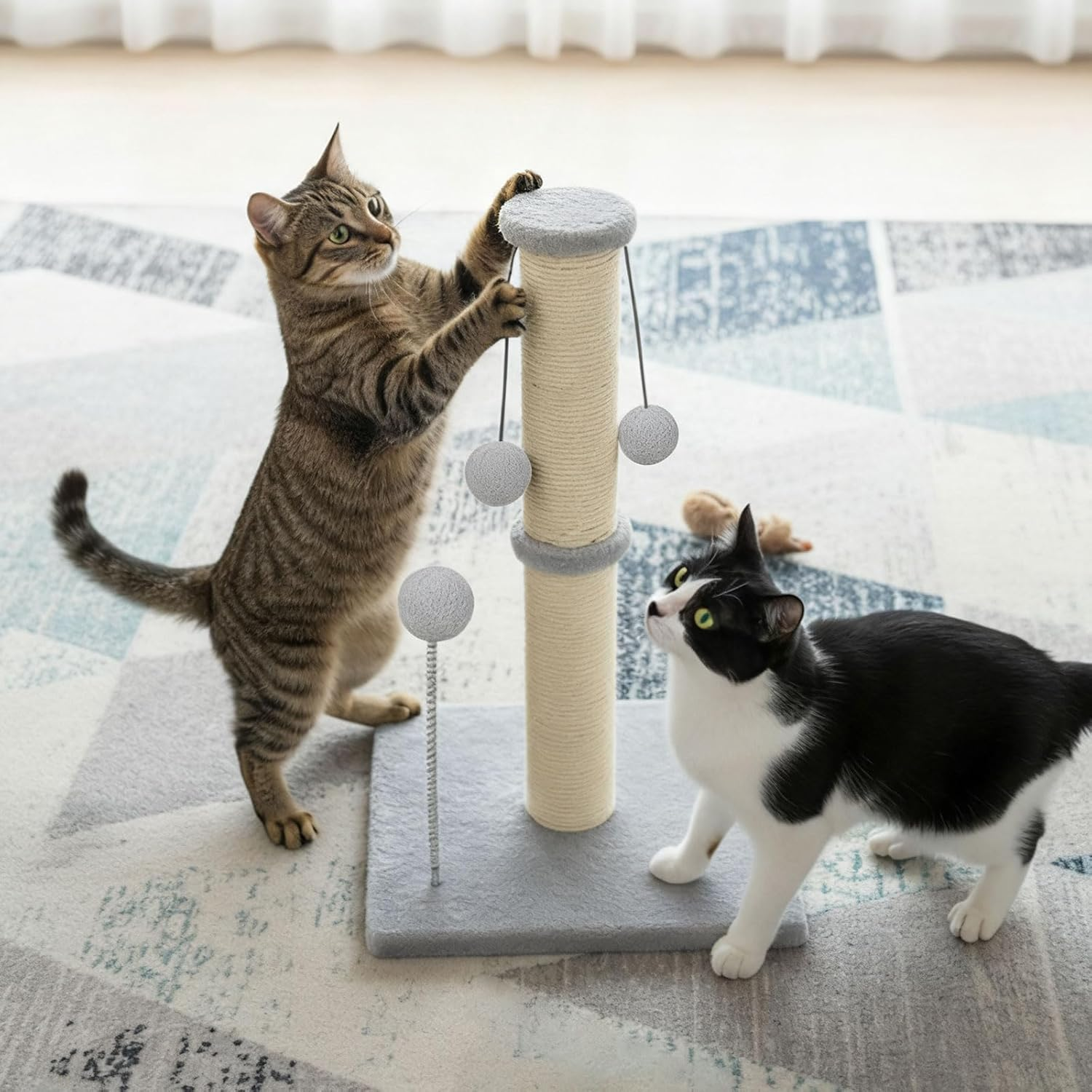 Pawz Cat Scratching Post, Cat Scratcher for Indoor Cats, Cats Scratch Post with Natural Sisal Rope, Spring Ball Toys and Stable Heavy Base, Cat Activity Play Center, Durable Furniture Protector image number 3