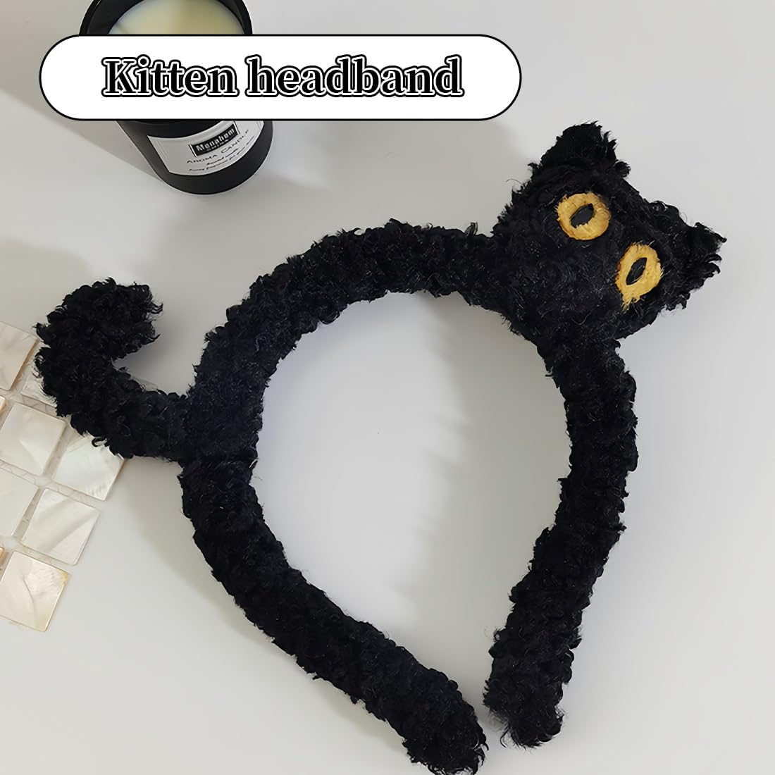 2Pcs Face Wash Headband Spa Hair Bands Black Cat and White Cat Make up Women Cartoon Cute Coral Fleece Hair Accessories for Washing Shower Sports Beauty Skin Care image number 2