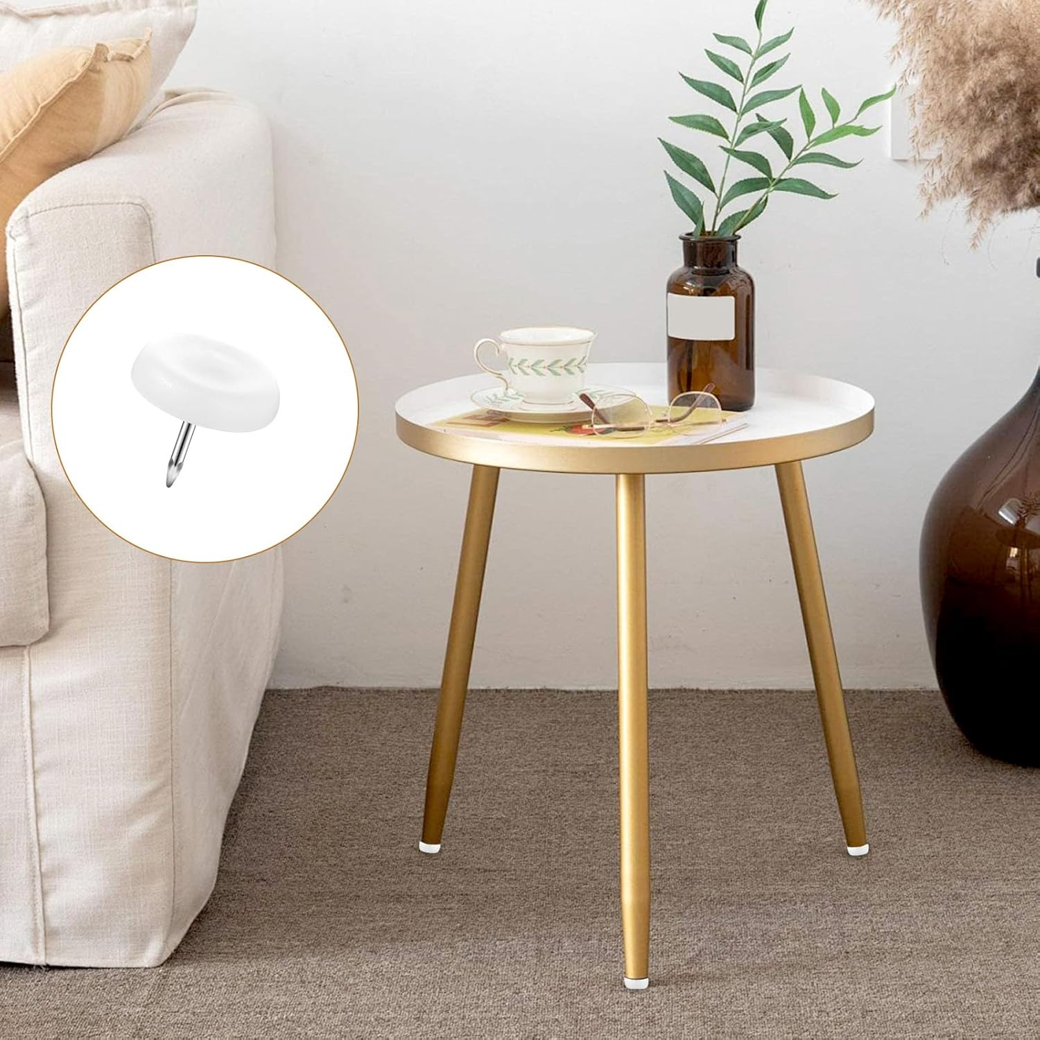 Pack of 50 Plastic Chair Gliders, 20 Mm, Floor Gliders, Furniture Gliders, Plastic Gliders, Floor Protection, Felt Gliders, Table Gliders with Nail for Furniture, Chair and Table Legs, White image number 6