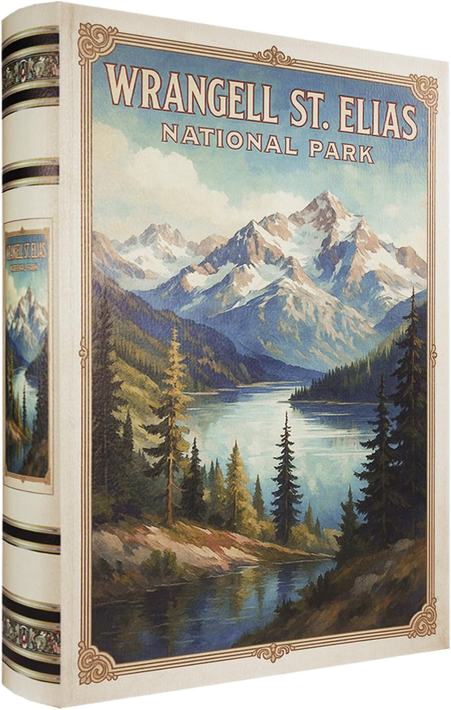Decorative Wooden Book Box - Vintage Faux Book Boxes with National Park Design, Secret Storage with Magnetic Closure, Leather Cover, Perfect for Home Office Bookshelf (1 X Wrangell St. Elias) image number 6