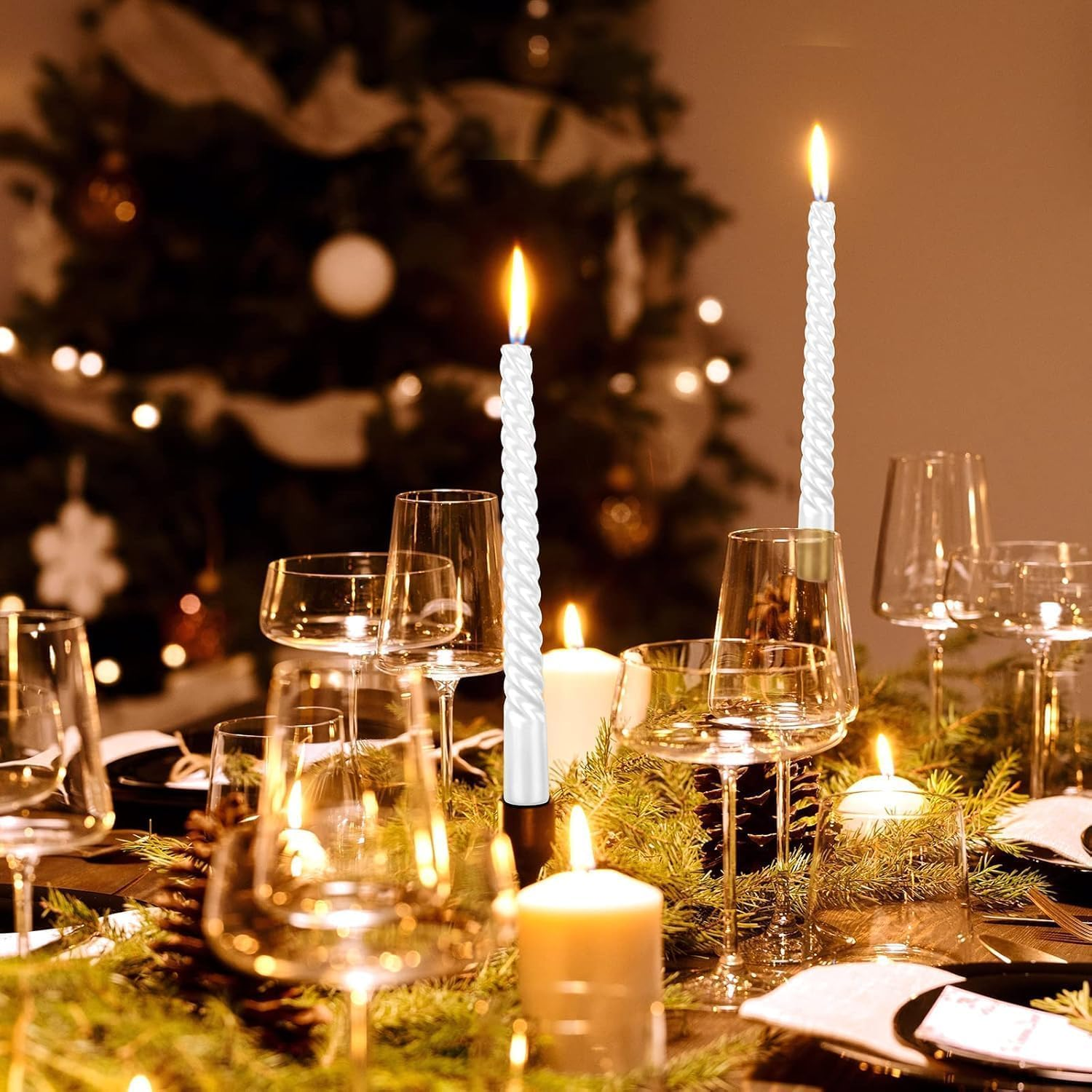 10 Inch Metallic White Spiral Taper Candles - 12 Pack Unscented, Dripless Twisted Candlesticks for Wedding, Dinner Party, Ceremony, Religious Events, and Holiday Home Decor (White) - White image number 2