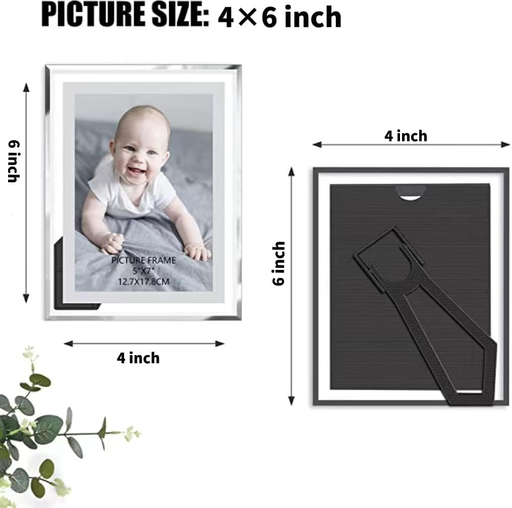 Frames Polished Silver Plate Picture Frame, 4X6 Picture Frames in Silver, Glass and Crystal Photo Frame Ornaments for Tabletop Living Home & Office Decor