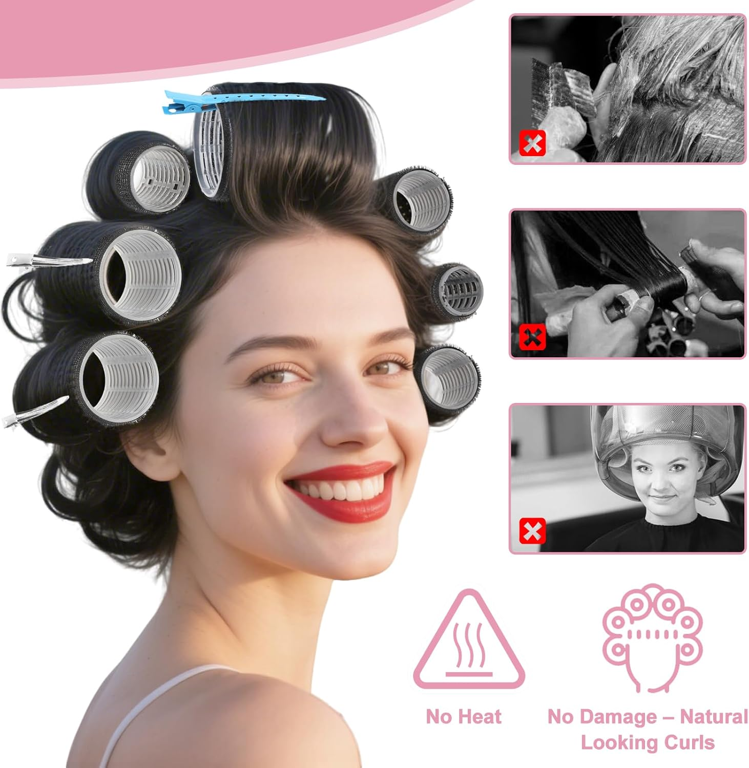 43PCS Self Grip Hair Rollers Set for Long Thick Hair &ndash; 4 Sizes Curlers (25Mm-60Mm) with 18 Extra-Large Clips & Folding Comb &ndash; Heatless Hair Curlers for Volume & Waves image number 2