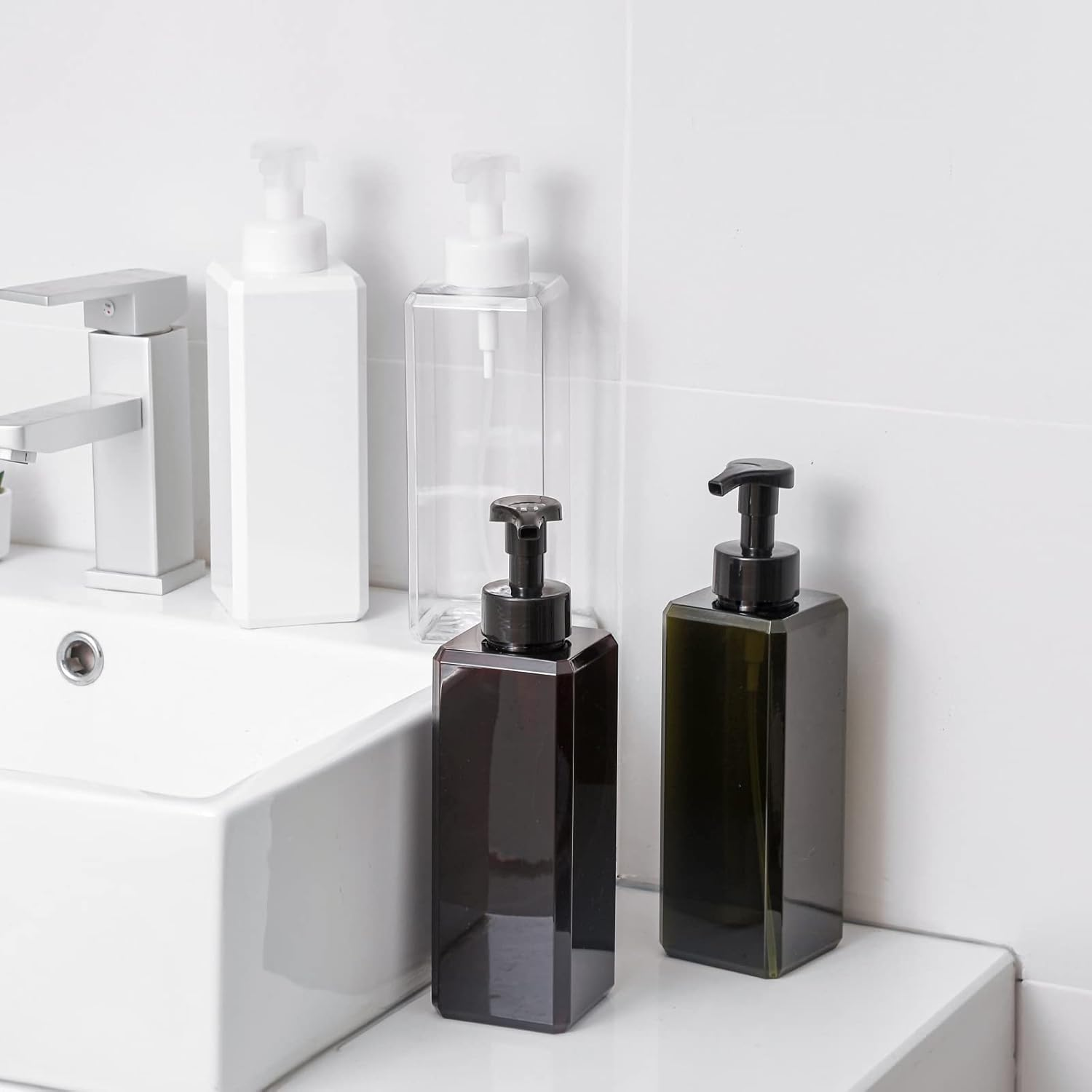 UUJOLY Foaming Soap Dispenser 1L (33.8Oz) Refillable Plastic Pump Bottle for Liquid Soap, Shampoo, Body Wash (2 Pcs) (Amber) image number 2