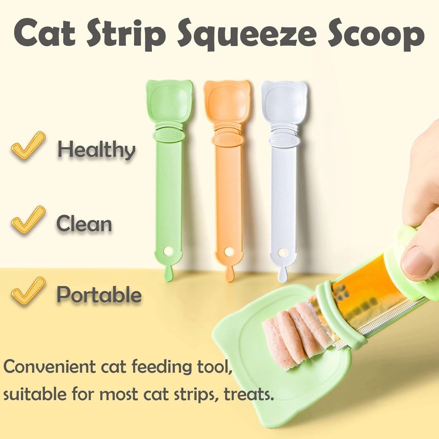 Cat Treat Spoon - Pet Puree Bisque Bar Dispenser Kitten Wet Food Squeeze Feeder Cat Strip Lickable Multi Functional Scoop for Liquid Tube Snack Storage Feeding Supplies (Orange, One Size) image number 4