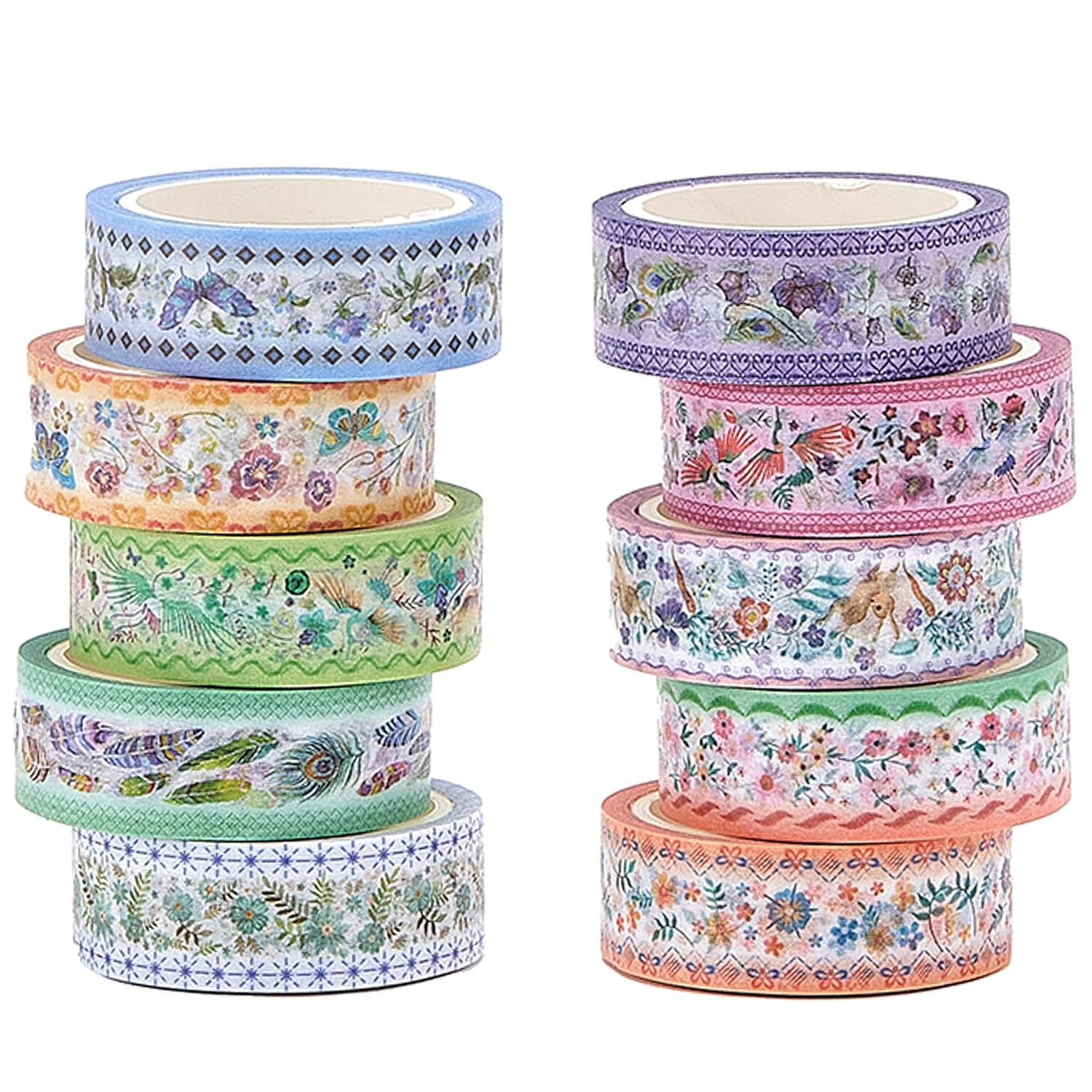 YUBBAEX 10 Rolls Embroidery Pattern Washi Tape Set - Decorative Adhesive Masking Tape for Scrapbooking, Journaling, DIY Crafts, Gift Wrapping &ndash; Vintage Floral and Nature Designs image number 4
