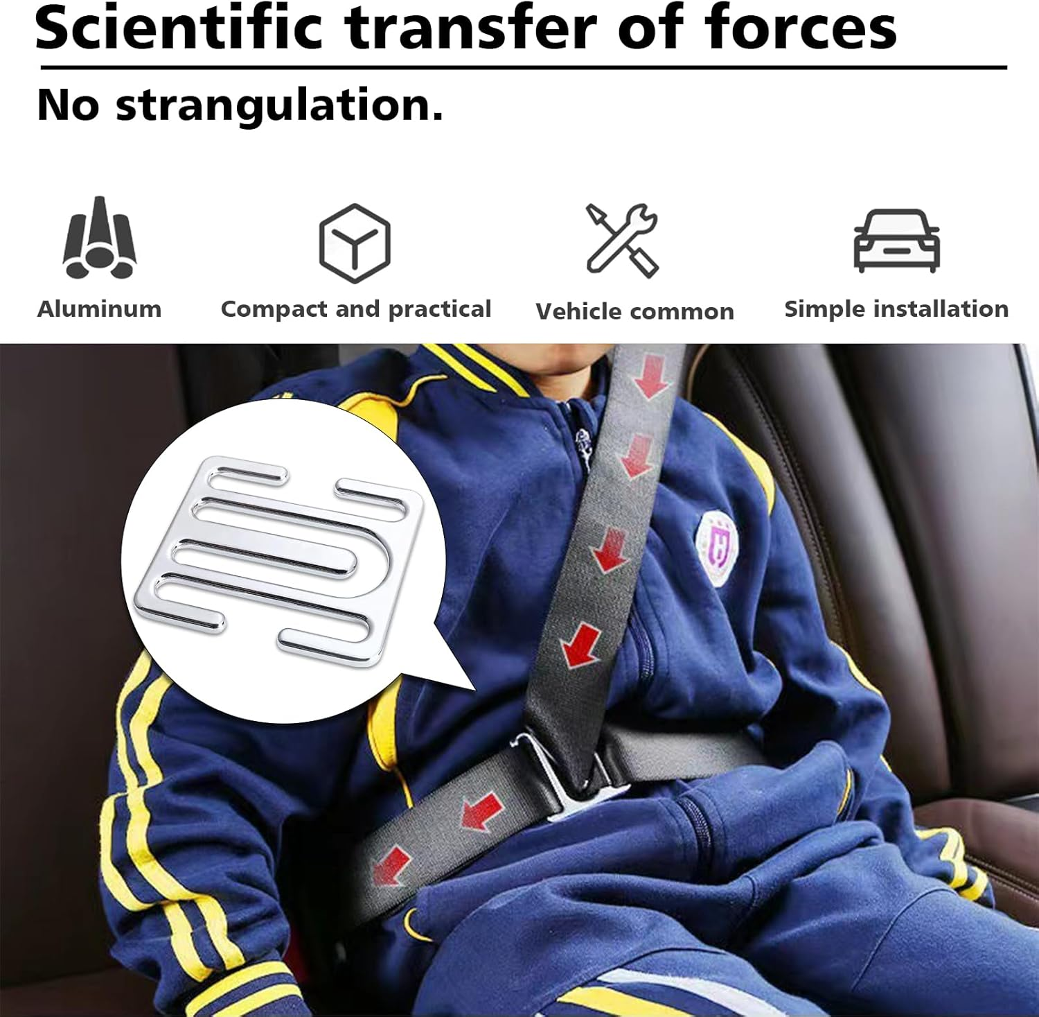 2 Pack Metal Seat Belt Clips, Universal Seat Belt Adjuster for Adults, Adjustable Car Seat Locking Clip, Comfortable Shoulder Neck Strap Positioner for Pregnancy Short People (Black) - Silver image number 5