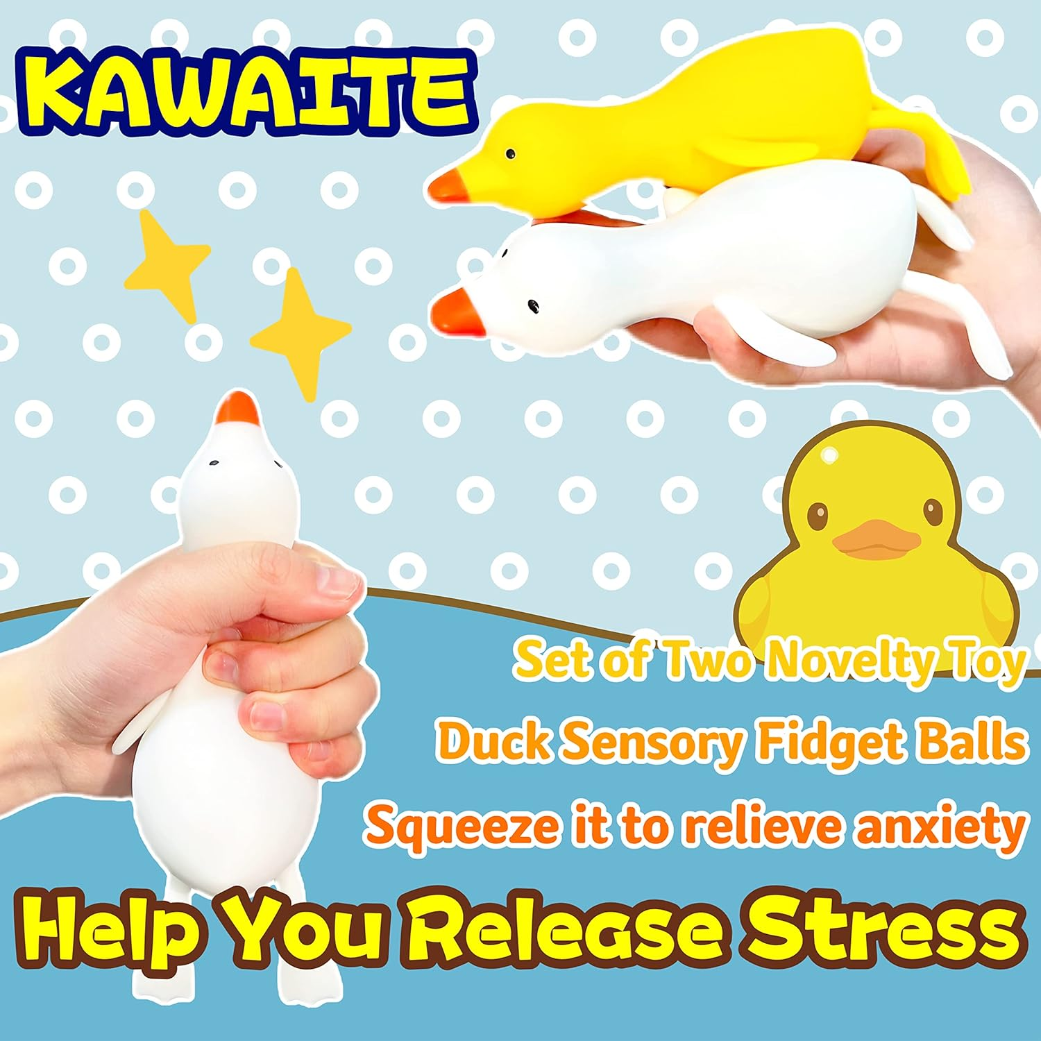 Stretchy Stress Relief Balls (Set of 2) Duck Squeeze Ball Sensory Fidget Toys | Anxiety Relief Animal Dough Balls for Boys, Girls, Kids, Adults | Squishy Stress Balls Squish Toys image number 1