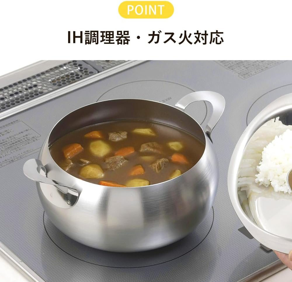 Shimomura Planning 45262 Two-Handed Pot, 7.9 Inches (20 Cm), Made in Japan, Induction and Gas Fire, Dishwasher Safe, Cute Shape, Curry, Soup, Stainless Steel, Tsubame Sanjo image number 5
