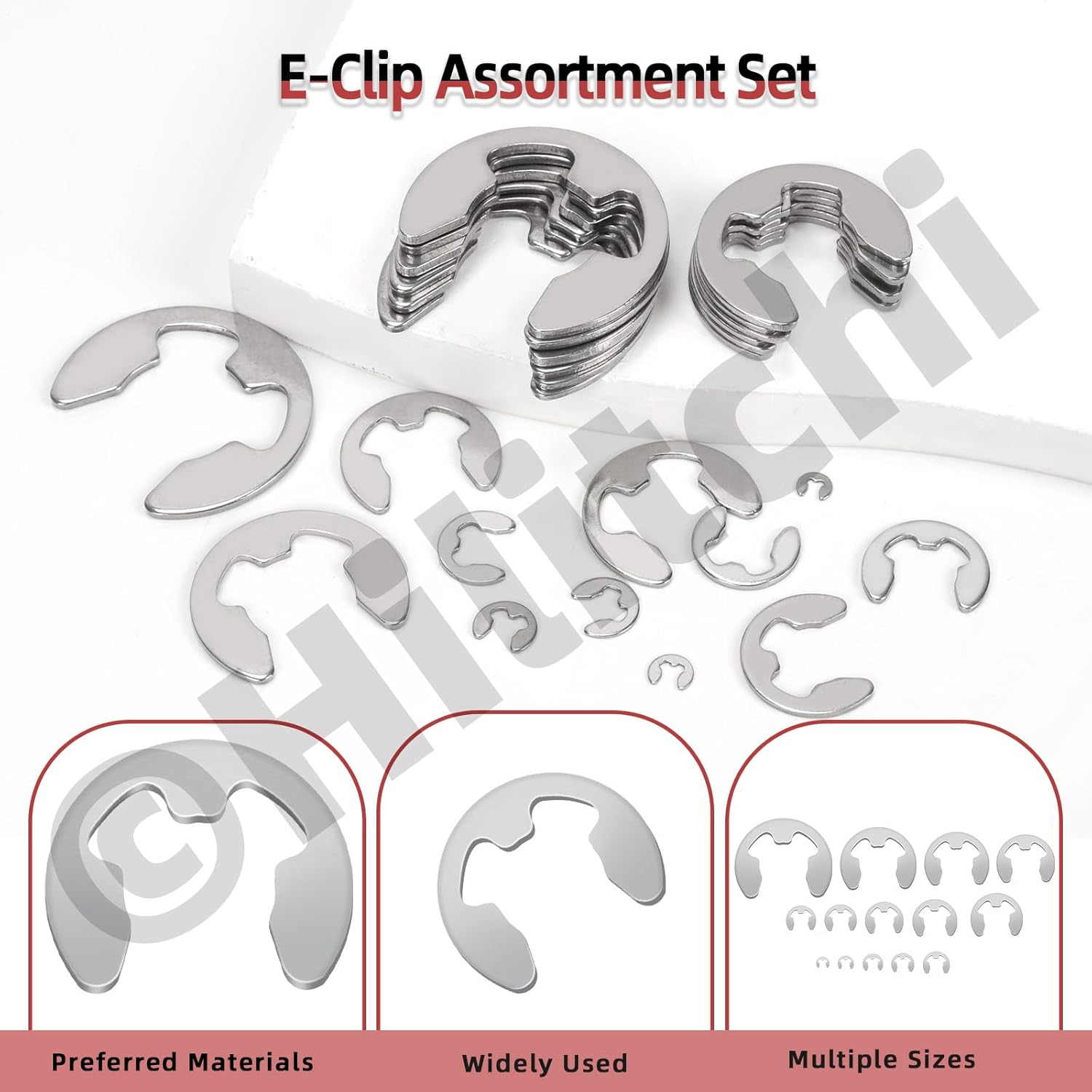 Hilitchi 211Pcs 14 Sizes 304 Stainless Steel E Clip Assortment Kit External Retaining Ring Snap Ring E-Clip Circlip Split Ring with Tweezer for Machine Shaft Electrical Automobiles image number 3