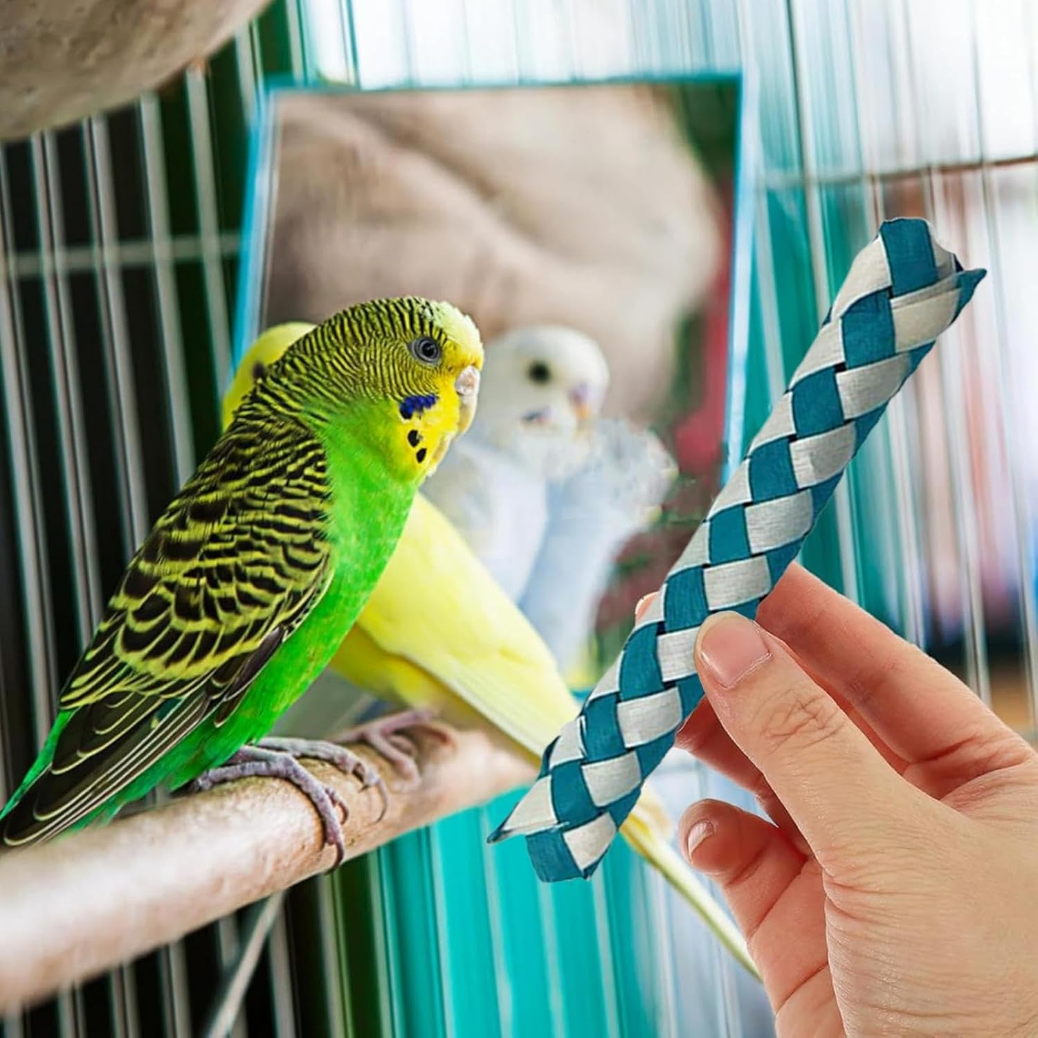 Chinese Finger Traps for Kids & Birds, 6 Pack Colorful Weaved Tube Toys, Parrot Chew Toys for Small Birds, Perfect for Party Favors, Goodie Bag Stuffers, and as a Foraging Chew Toy for Parakeets image number 3