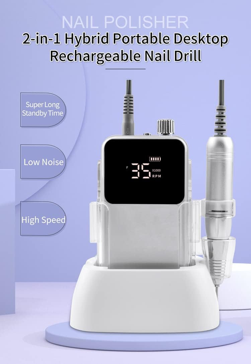 KIARA SKY Nail Drill-Portable Professional Drill-Electric File-Polishing, Removal-For Salon Home (Premium Brushless Motors, White) image number 4