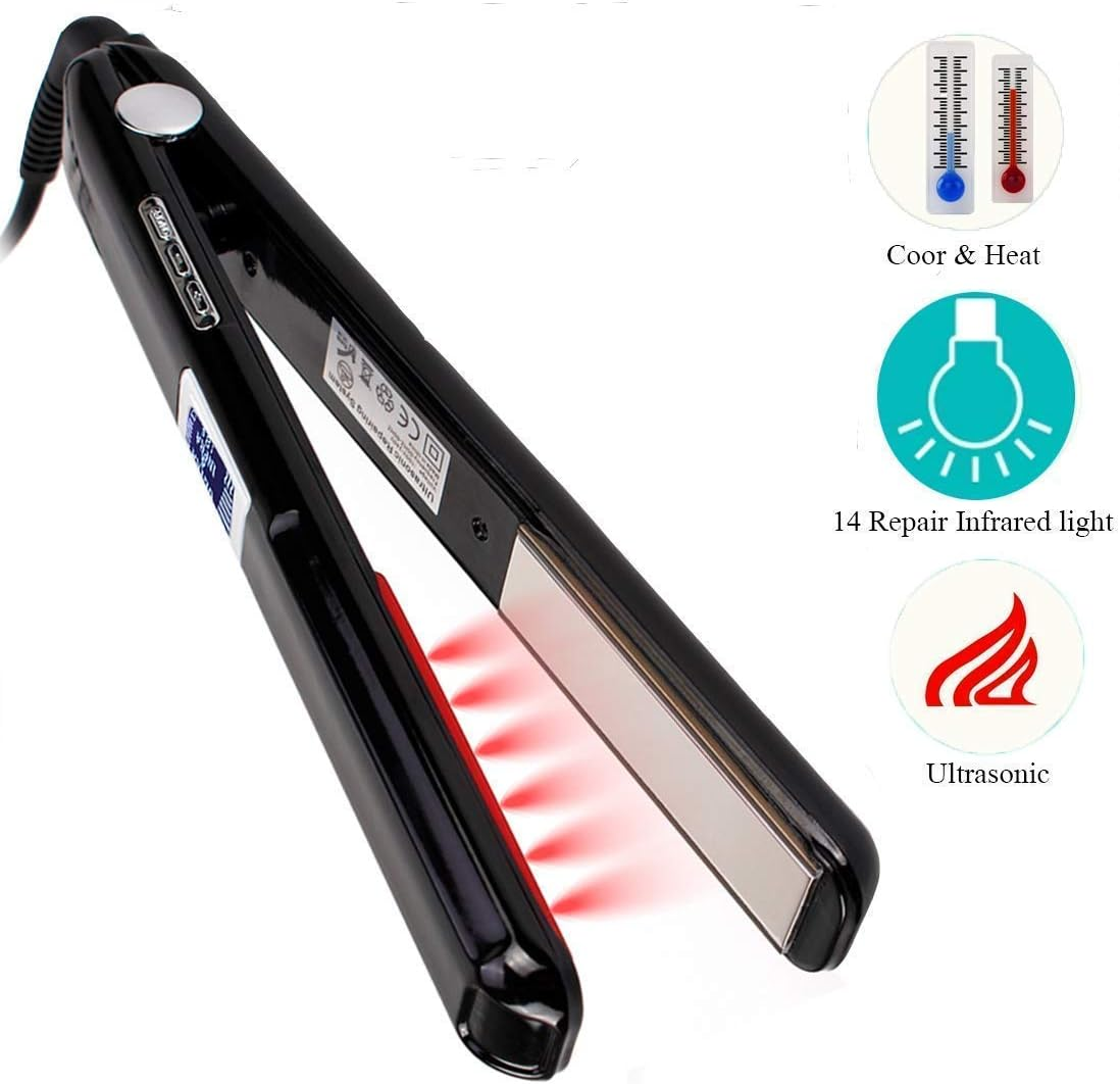 Upgrade Professional Ultrasonic Infrared Hair Straightener Care Cold Flat Iron for Hair Treatment Therapy Repair Damaged Hair LCD Display 360&deg; Swivel Cord, Black image number 3
