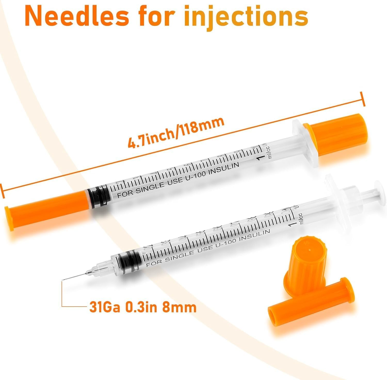 1Ml/Cc Syringe with 31G 0.3Inch Needle - Orange Syringe (31G-8Mm-20Pack) image number 2