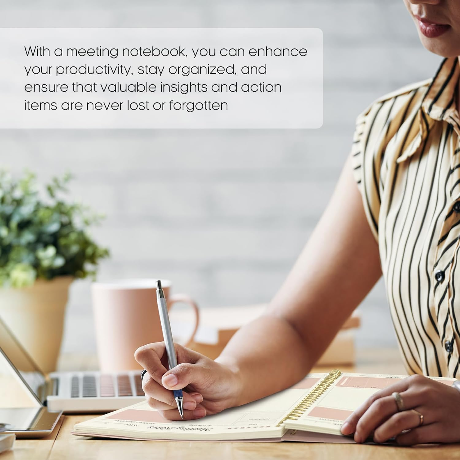 Meeting Notebook for Work Organization - Work Planner Notebook with Action Items, Agenda Planner for Note Taking, 160Pages (6.9" X 9.9") Project Planner for Men & Women - Pink image number 5