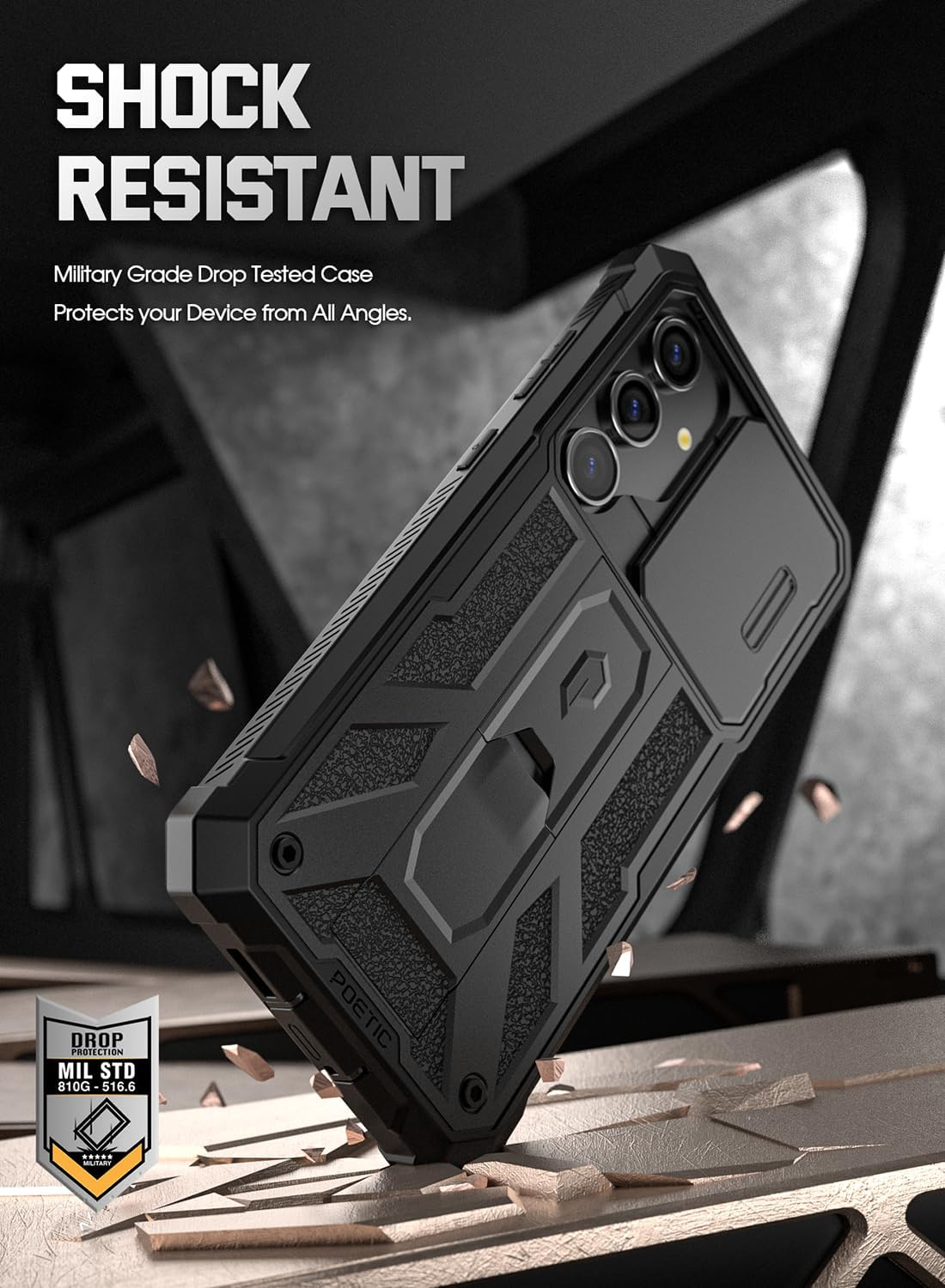 Poetic Spartan Case for Galaxy S24+ plus 6.7", [Slide Camera Cover] [Screen Protector Works with Fingerprint ID] Rugged Shockproof Cover with Kickstand, Matte Black image number 2