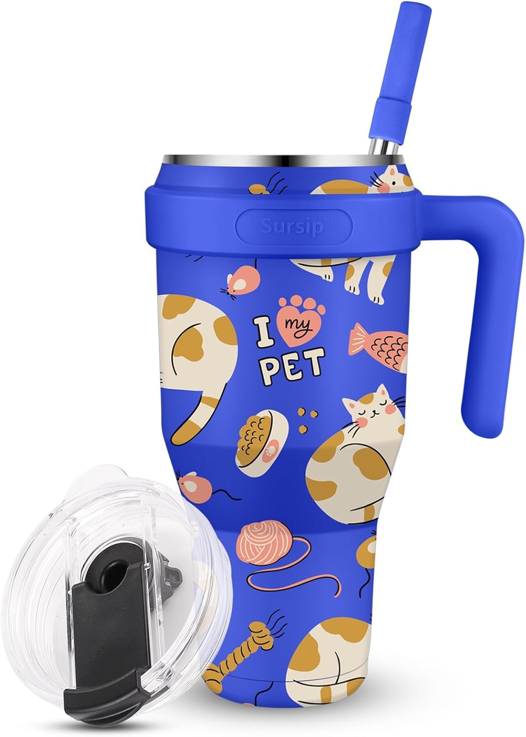 Sursip 50 Oz Stainless Steel Insulated Tumbler with Lid &ndash; Vacuum Mug with Straw & Handle, Leak Proof, Sweat Proof, Fits Car Cup Holder, Perfect for Hot & Cold Beverages, Ideal for Travel & Outdoors