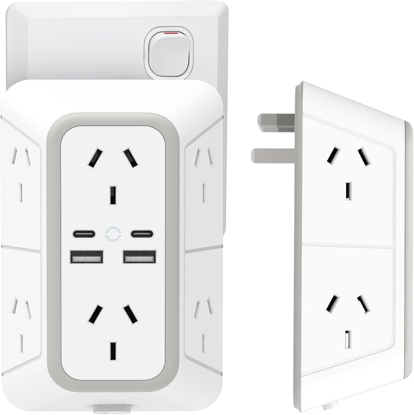 NEWSEE 6 AC Outlet Extender 2400W/10A Power Strip with 4 Fast Charging Ports (PD20W USB-C X2 + 15W USB-A X2) Surge Protector, Multi AU Plug Spaced Outlets Wall Adapter for Home, Office, Travel image number 5