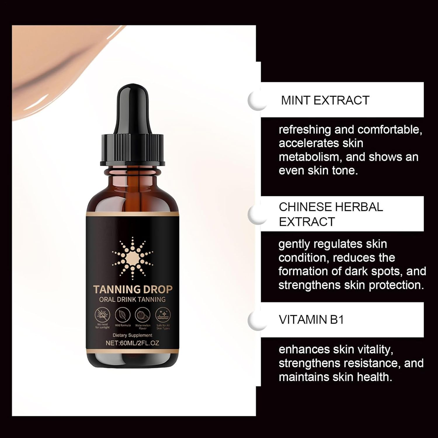 3Pcs Sunless Tanning Drops to Drink &ndash; 3X60Ml Oral Tanning Drops for Water & Beverages, Natural Sunkissed Glowdrops for Face & Body, Vegans & Safe, No Sun Required image number 5