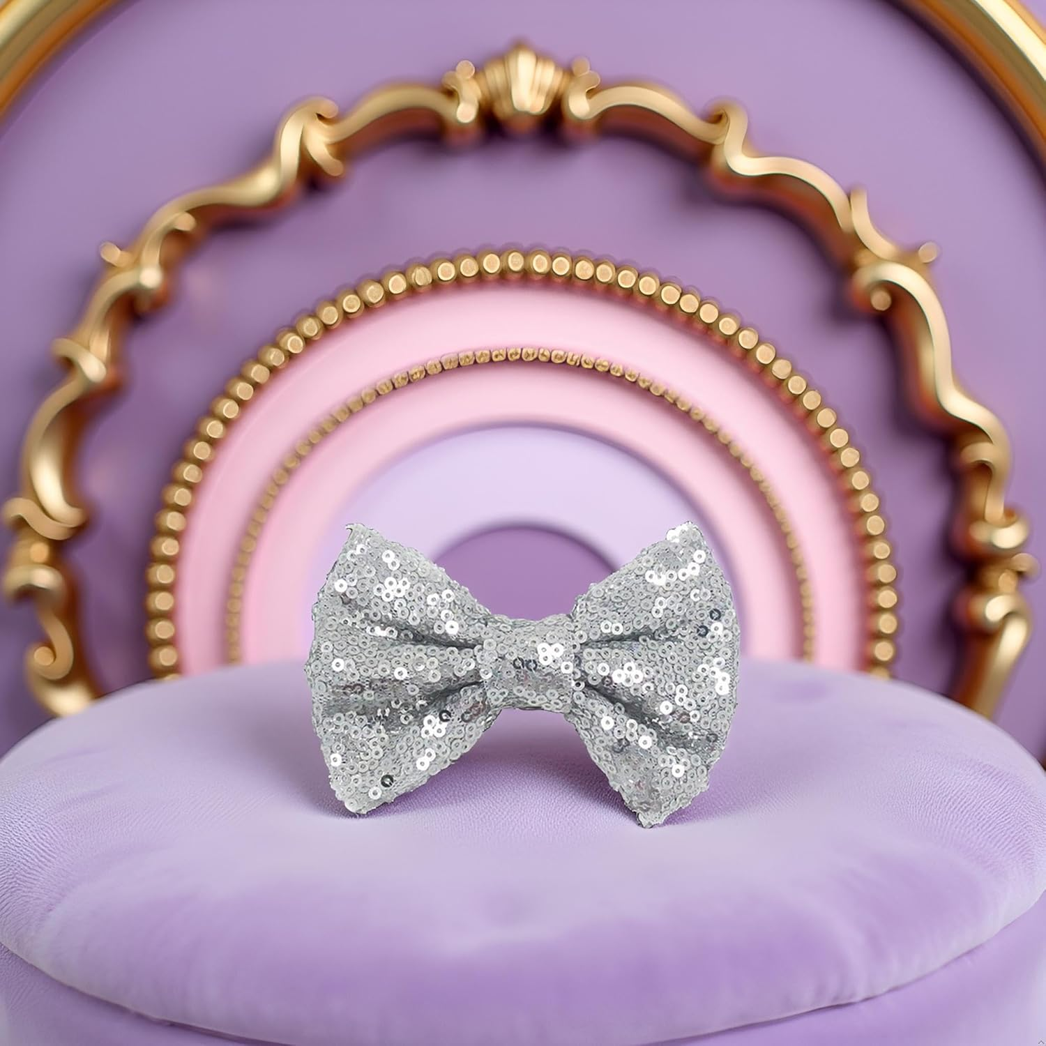 1Pc Silver 4 Inches Girls Sequin Glitter Sparkle Hair Bow Clip Accessories, Clips Barrettes, Hair Clips, Hair Styling Accessories image number 4