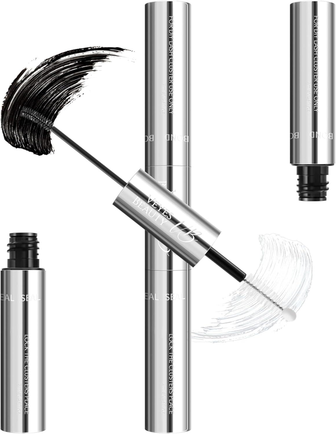 VEYESBEAUTY Lash Bond and Seal Waterproof 2 in 1 Cluster Lash Glue for Eyelash Extensions Long Lasting Strong Hold Individual Eyelash Glue for DIY Lash Extensions Self Use at Home 7Ml+7Ml image number 1