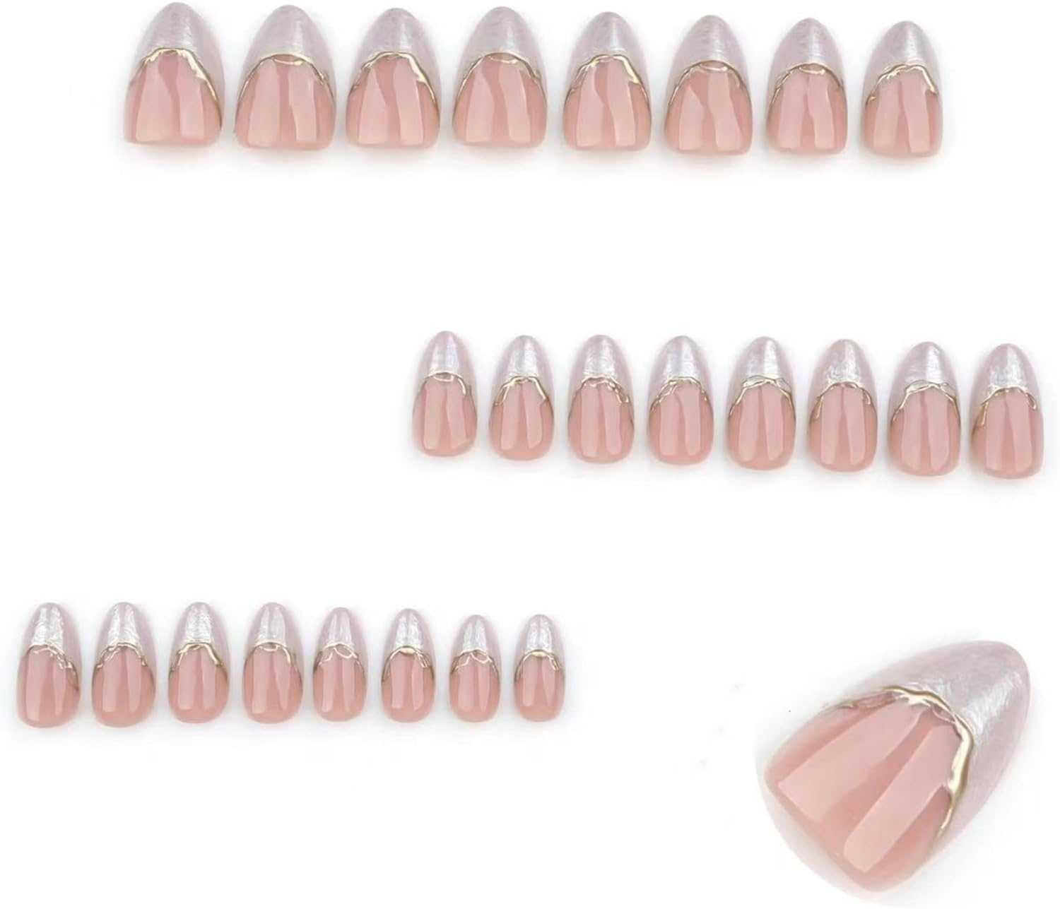 KAVI' S 24 Pcs Almond Stick on Nails, Glitter Pink Press on Nails Medium Length, Stiletto Acrylic Fake Nails with Jelly Adhesive Tabs for Women Girls Nails Art image number 5