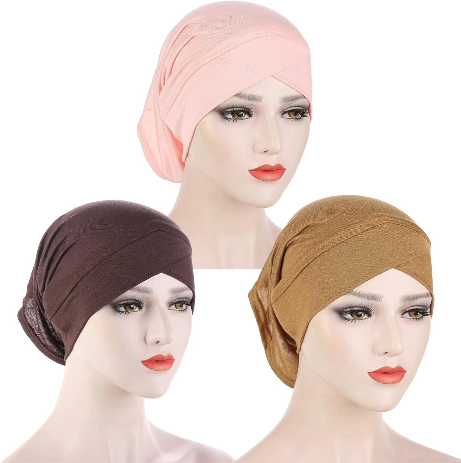 CENZICOM Muslim Inner Hijab Caps, Full Coverage Undercap, Breathable Stretchy Bonnet, 3 Pack