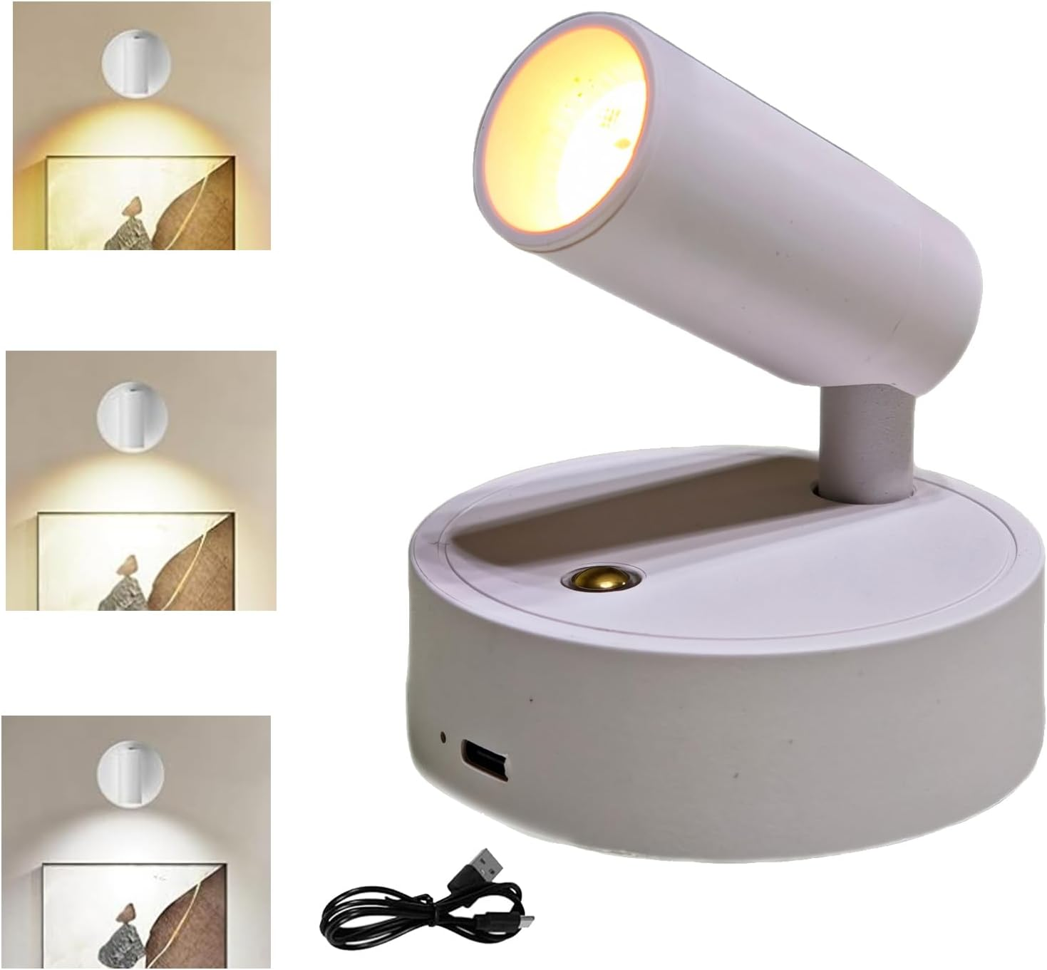 Spot Lights Indoor, Rechargeable Plant Spotlight Indoor, 350&deg; Rotate Wireless LED Uplighting, Battery Powered Ceiling Spotlight for Artwork Painting Tree Plant Picture Lights Wall Light (Black)