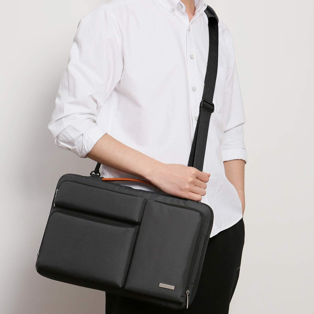 Lacdo 15.6 Inch 360&deg; Protective Laptop Messenger Shoulder Bag for 15.6" Acer Aspire 5, Lenovo Ideapad V145, Asus Vivobook 15, Msi Gl66, Hp Elitebook 850, Dell Inspiron Notebook Water Repellent, Black - Red image number 5