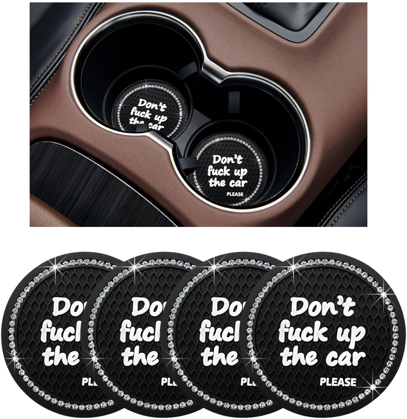 Ziciner 4 Pack Bling Car Cup Holder Coaster, 2.75 Inch Anti-Slip Auto Insert Cup Coaster, Crystal Car Drink Cup Mat Perfect for Women Girls, Universal Interior Decor Accessories (Purple)