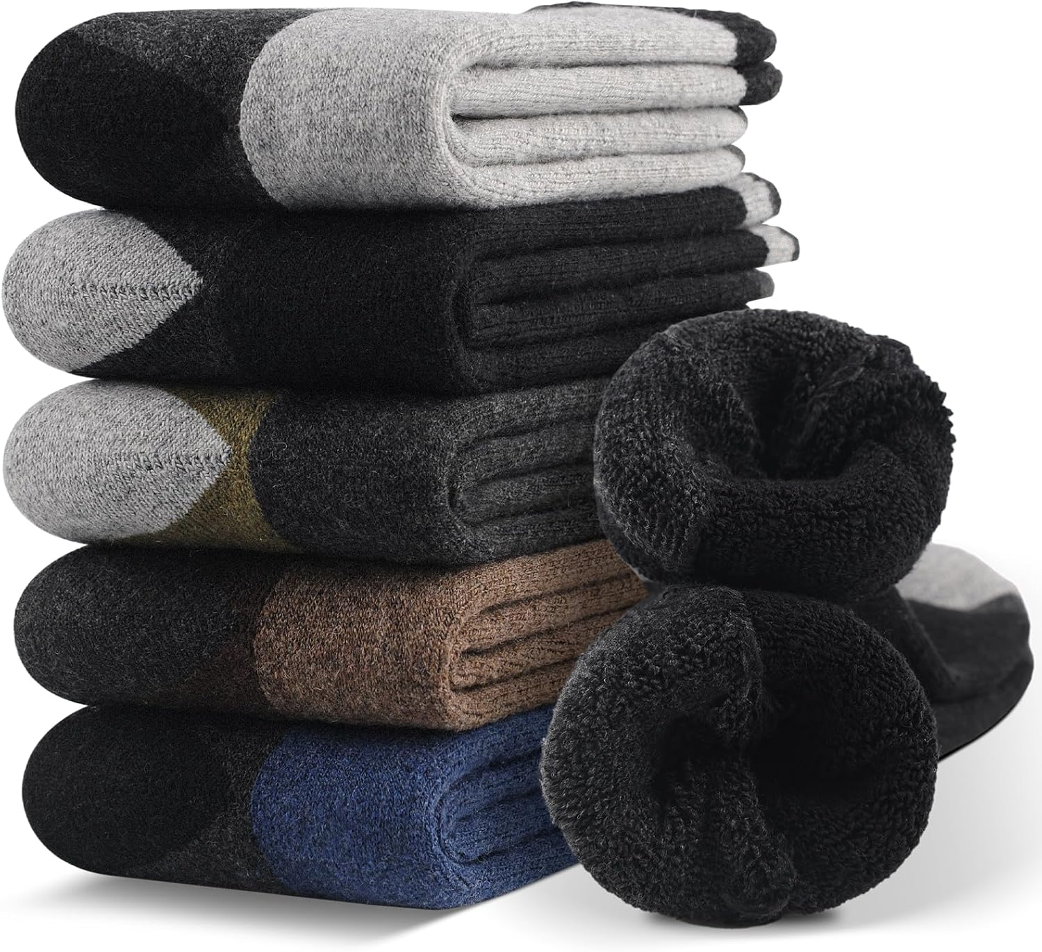 SIMIYA 5 Pair Merino Wool Socks Men Warm Thick Thermal Socks Hiking Socks for Cold Winter Outdoor Walking Running Skiing image number 6