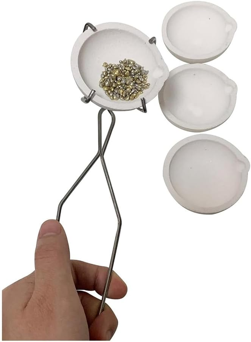 5 Pieces Small Melting Ceramic Crucible Bowl Dish Cup Set Spare Parts Kit Melting Gold Silver Copper with Whip Tongs Handle 2A image number 1