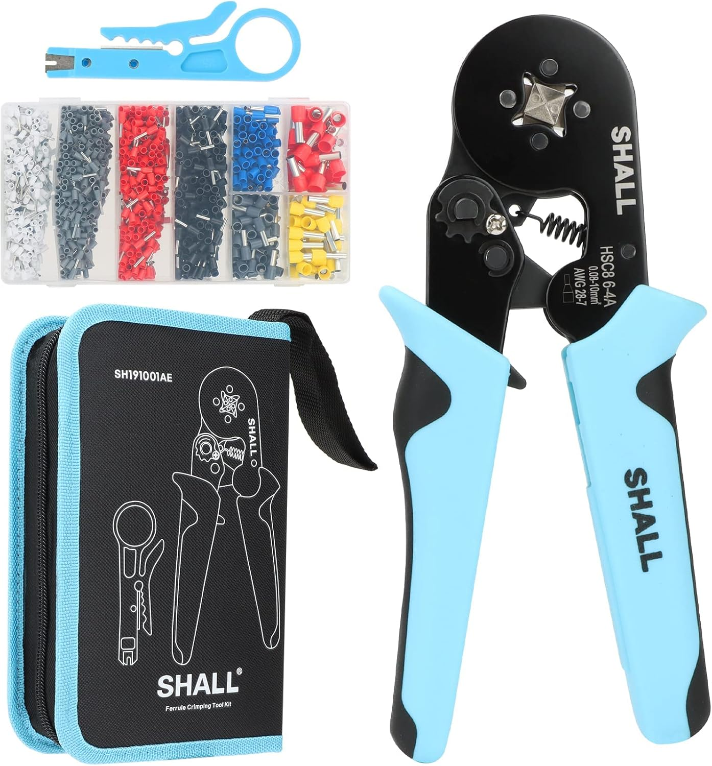 SHALL Crimper Tool, 1800-Piece Wire Ferrule Kit with Wire Stripper, Self-Adjustable Ratchet Wire Crimper Kit for Electricians, for AWG 28-7 (0.08-10Mm&sup2;) Electrical Wire Connectors, Carry Bag Included image number 6