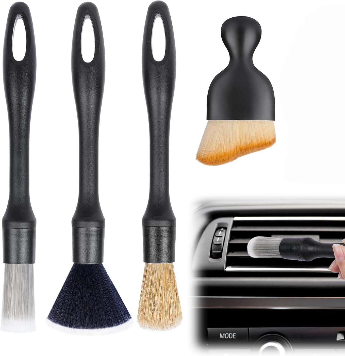 4 PCS Car Detailing Brush Set, Car Brush Interior, Car Detailing Brushes Duster with Soft Bristles, Car Cleaning Brush Dust Removal Brushes Tool for Interior/Exterior Automotive Trim Wheel Rim image number 1