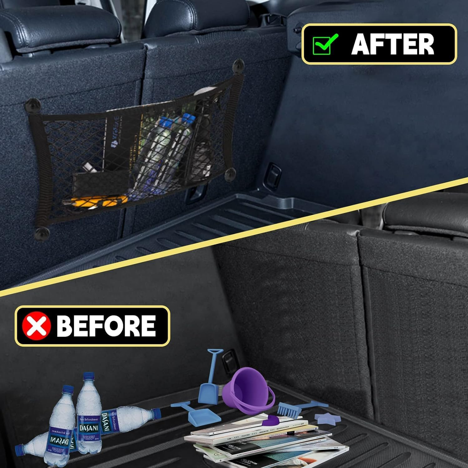 [2 Pack] Cargo Storage Net, DEDC Cargo Net Pocket Universal Accessories Elastic Automotive Large Cargo Net Storage Mesh Pocket with 8 Mounting Screws, Hooks for Truck Car SUV Boats (28.7"X9.8") image number 6