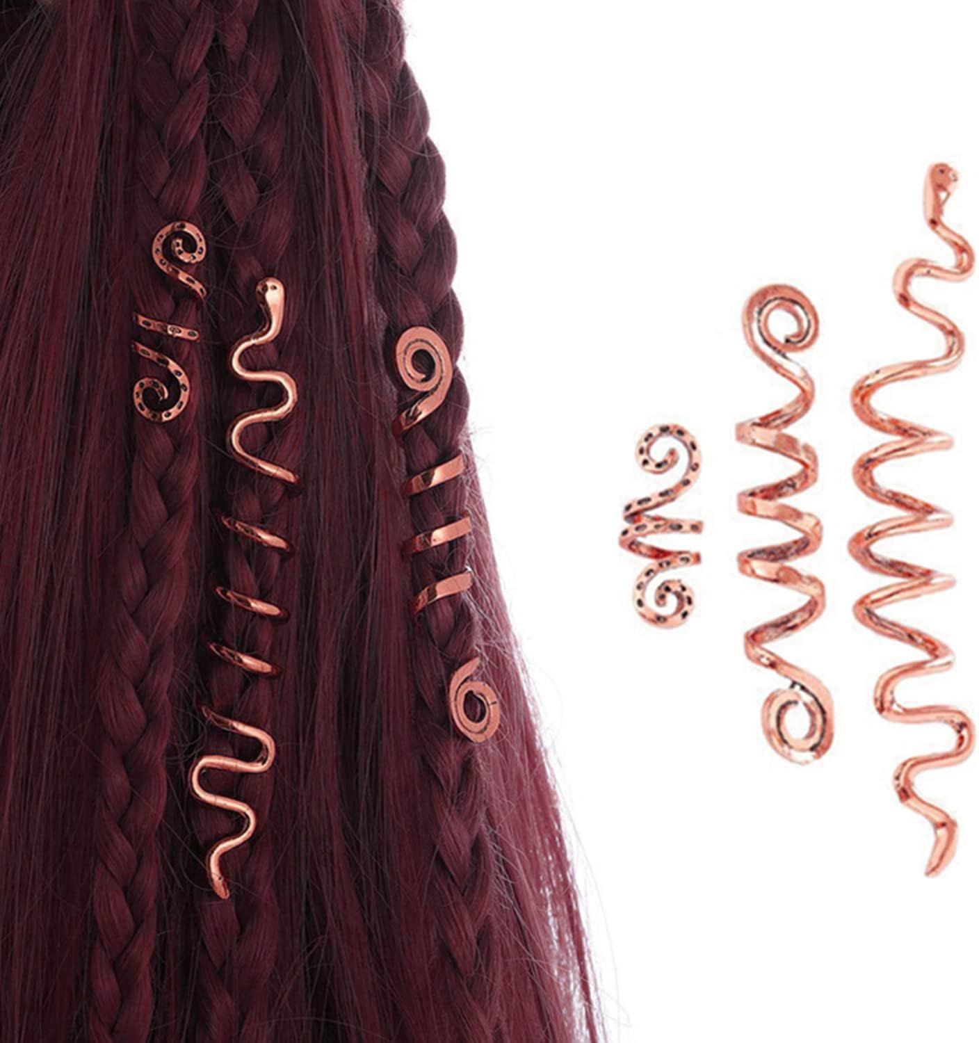 Pack of 28 Dreadlocks Jewellery Hair Spiral Clips, Adjustable Metal Cuffs Hair Braiding Beads Dreadlocks Beads Hair Accessories Braids Hair Dreadlocks Accessories (Rose Gold)