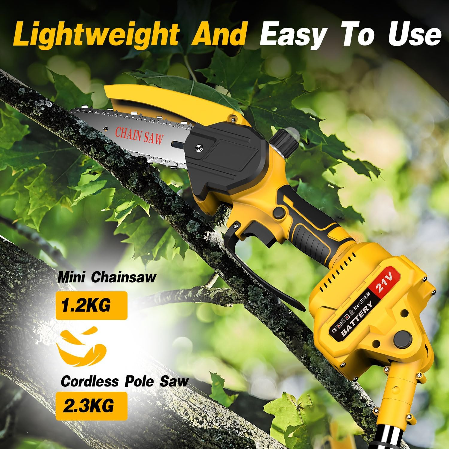 Cordless Pole Saw & Mini Chainsaw,2-In-1 6 Inch Electric Handheld Chain Saw with 2 * 2000Ma Batteries Powered Saw 5 Feet MAX for Trees Trimming Wood Cutting, Perfect for Men Dad Garden Tools image number 2
