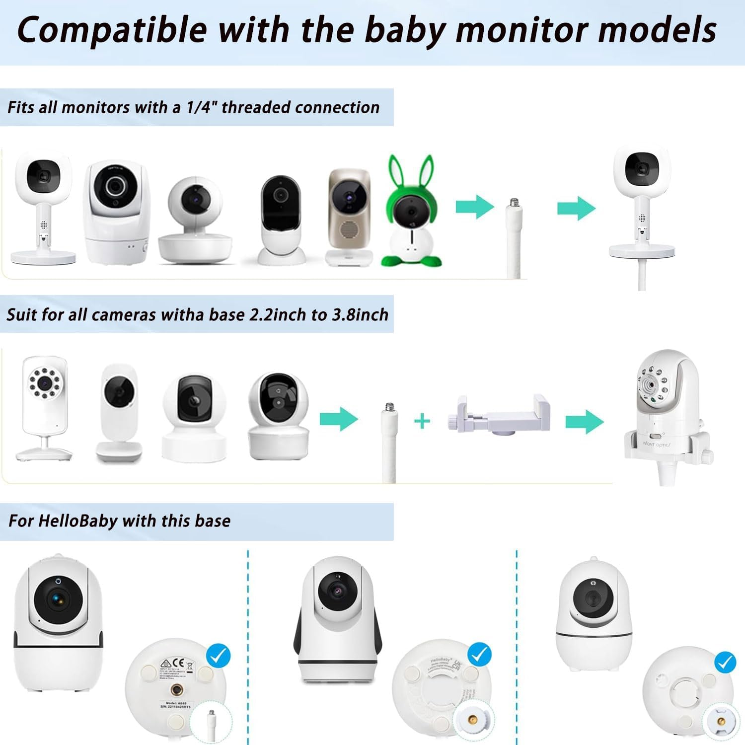 Baby Monitor Floor Stand Holder Compatible with Infant Optics DXR 8 & DXR-8 Pro,Nanit Pro & Flex Stand,Eufy E110,Hellobaby,Owlet and Any Cameras with 1/4 Screw Mount,Adjustable Height,More Safety image number 5