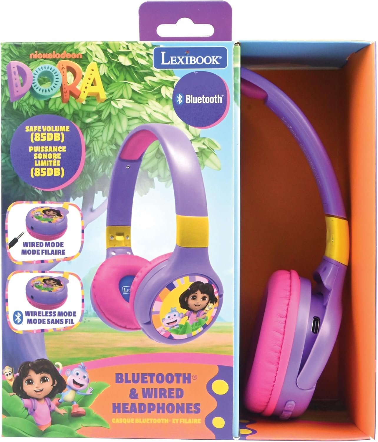 LEXIBOOK, Dora the Explorer, 2-In-1 Bluetooth & Wired Headphones with Microphone and Control Button, Foldable and Adjustable, Long-Lasting Rechargeable Battery, HPBT010DORLXB image number 2