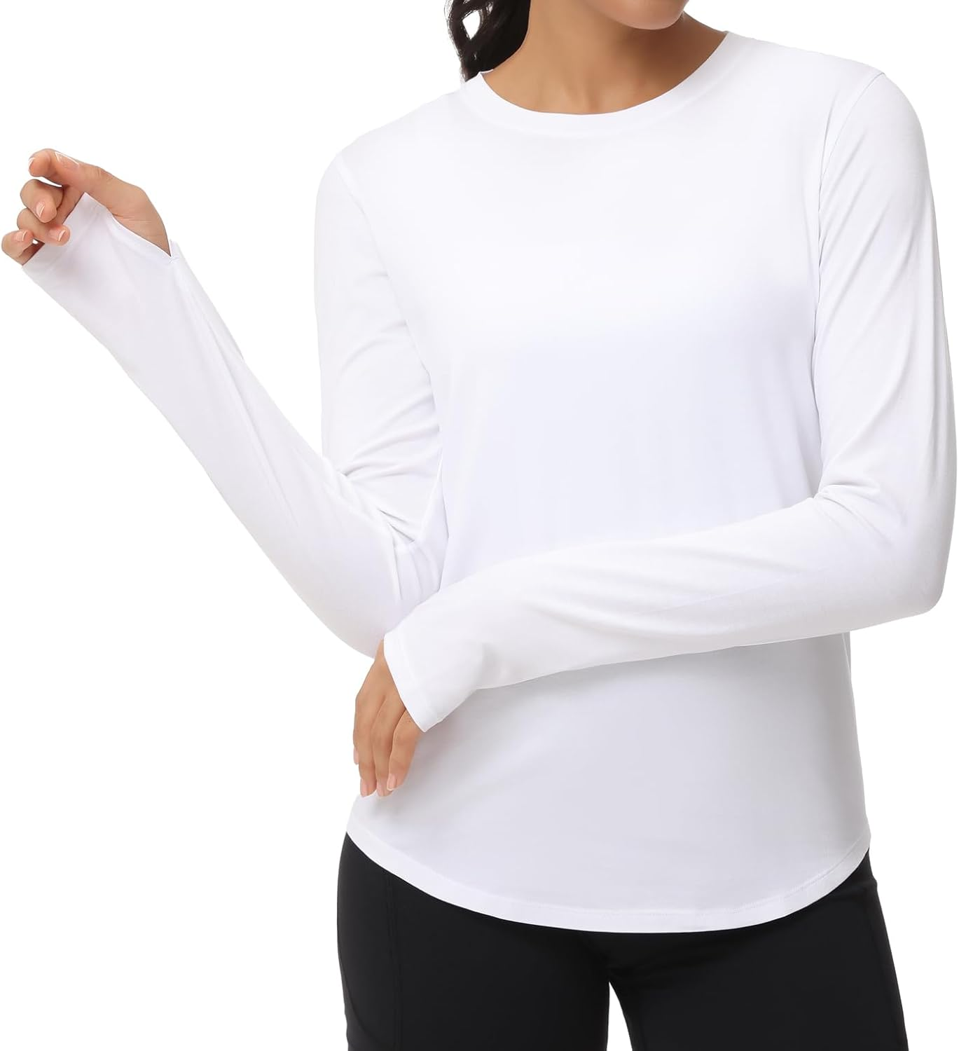 THE GYM PEOPLE Women'S Long Sleeve Workout Shirts Athletic Crewneck Hiking Tops with Thumb Hole image number 2