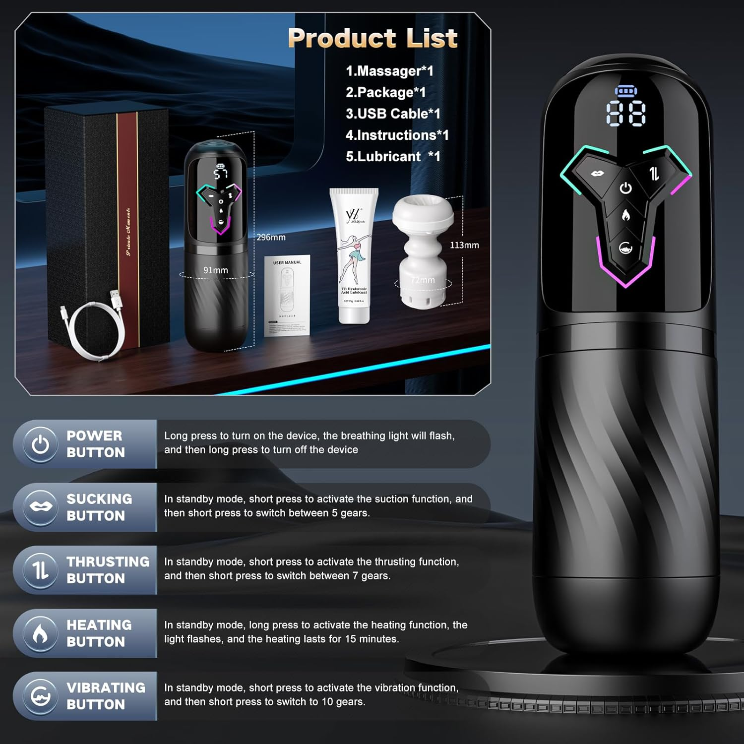 Automatic Male Masturbator Cup - Male Sex Toys Penis Pump with 10 Vibrating & Sucking & Thrusting & Licking & Heating Modes, Pocket Pussy Mens Stroker Adult Sex Toys for Men image number 1