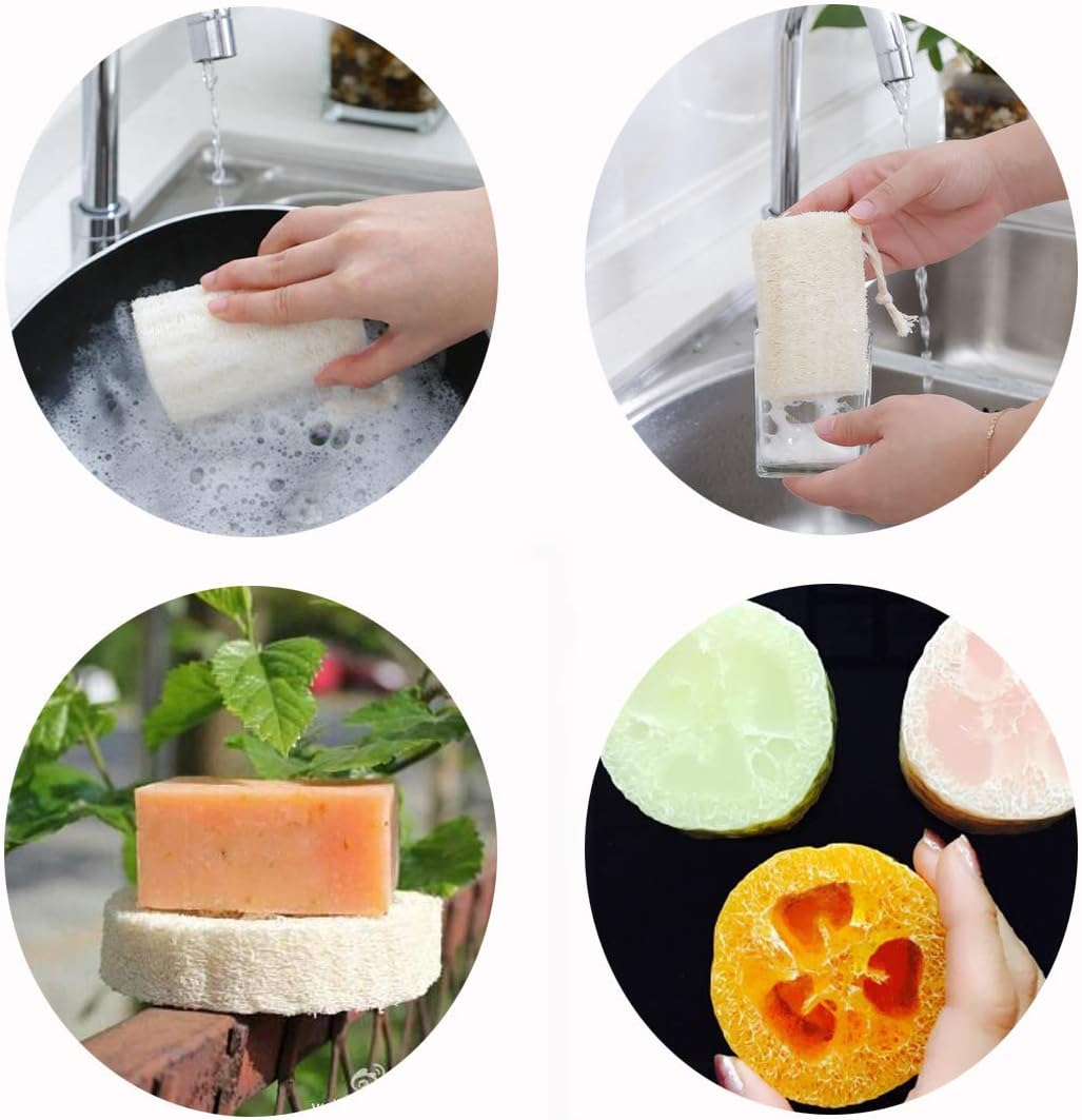 4-Inch Natural Loofah Sponge, Pack of 4 Plant-Based Body Scrubbers for Exfoliating Skin & Dishes image number 5