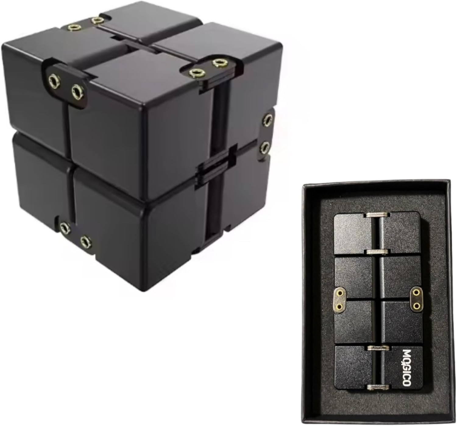 Mogico Premium Aluminium Infinity Cube, Metal Fidget Toy for Stress Relief and Focus (Black)