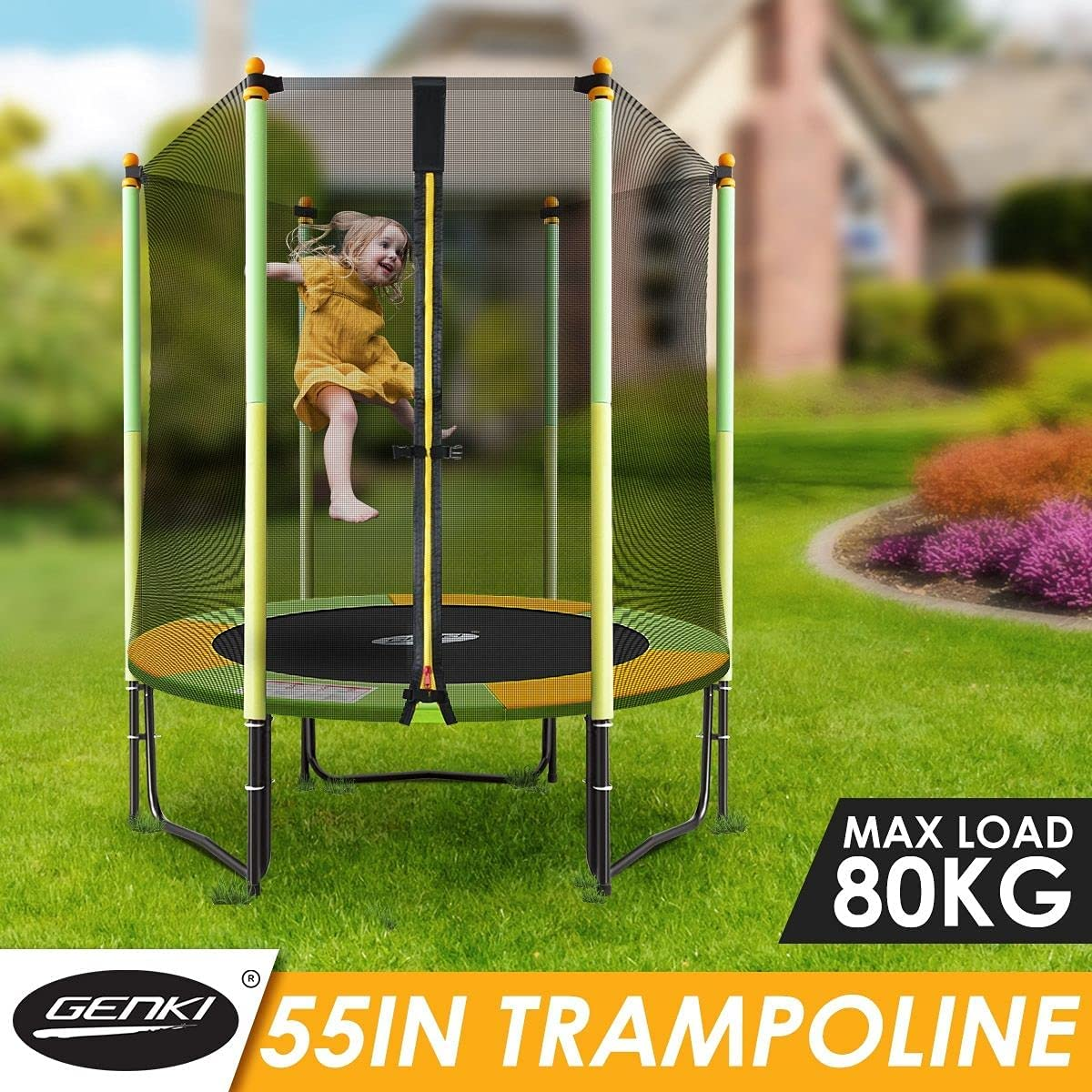Genki 55" round Kids Mini Trampoline Indoor Outdoor Rebounder W/Safety Enclosure Net Children Jumping Toy image number 1